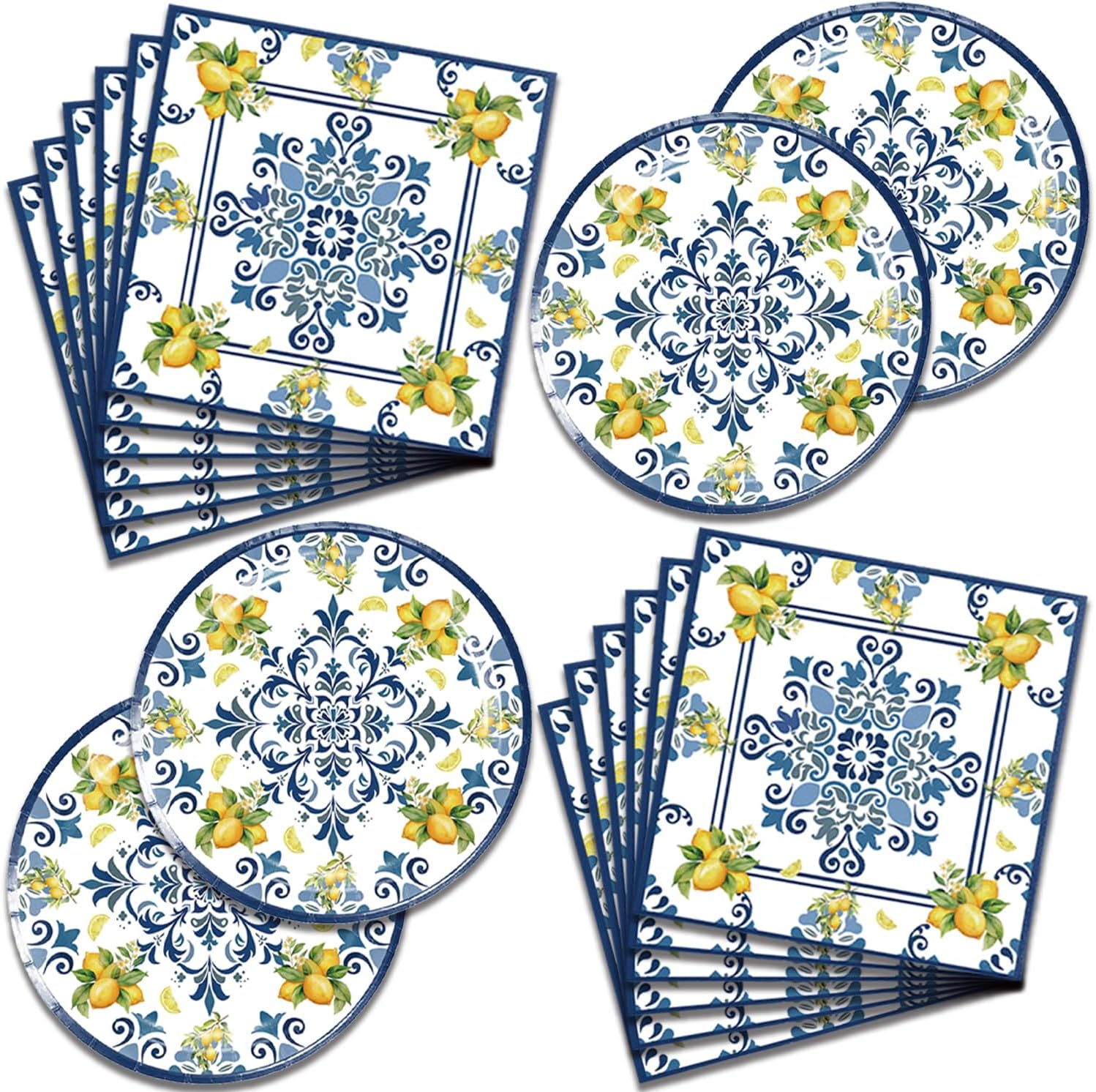 Capri Lemon Party Plates and Napkins 40 PCS