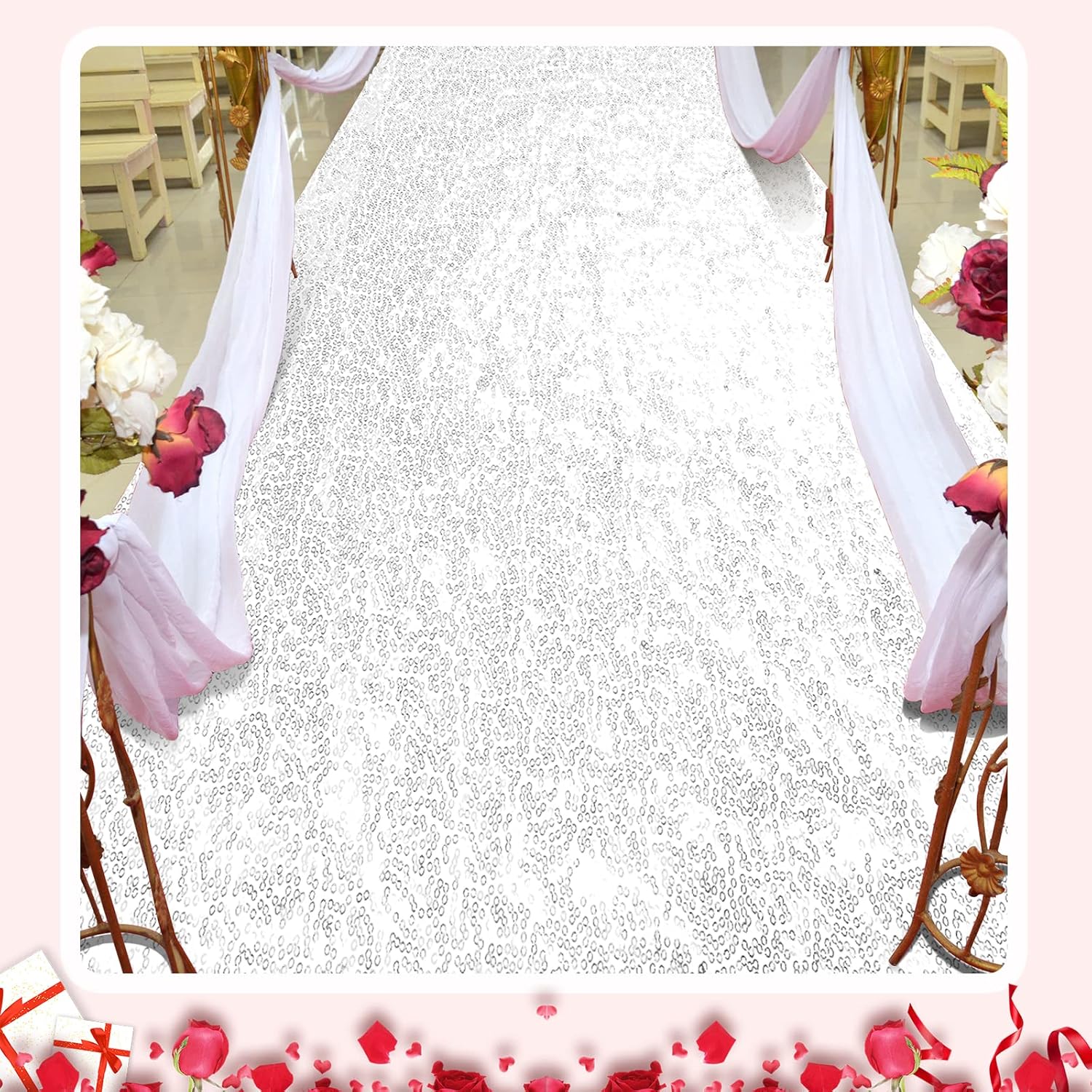 Irenare Glitter Sequin Aisle Runner Rug 2x15 Feet White