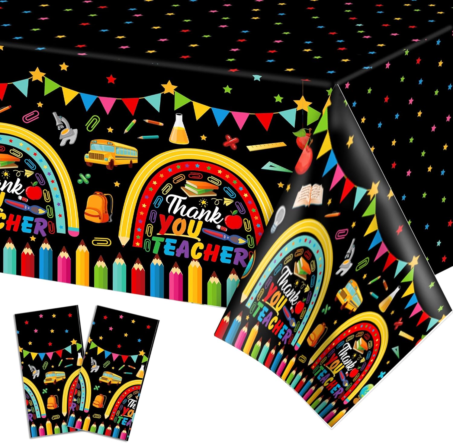 2PCS Thank You Teacher Tablecloths 87x51 Plastic Covers for School Events