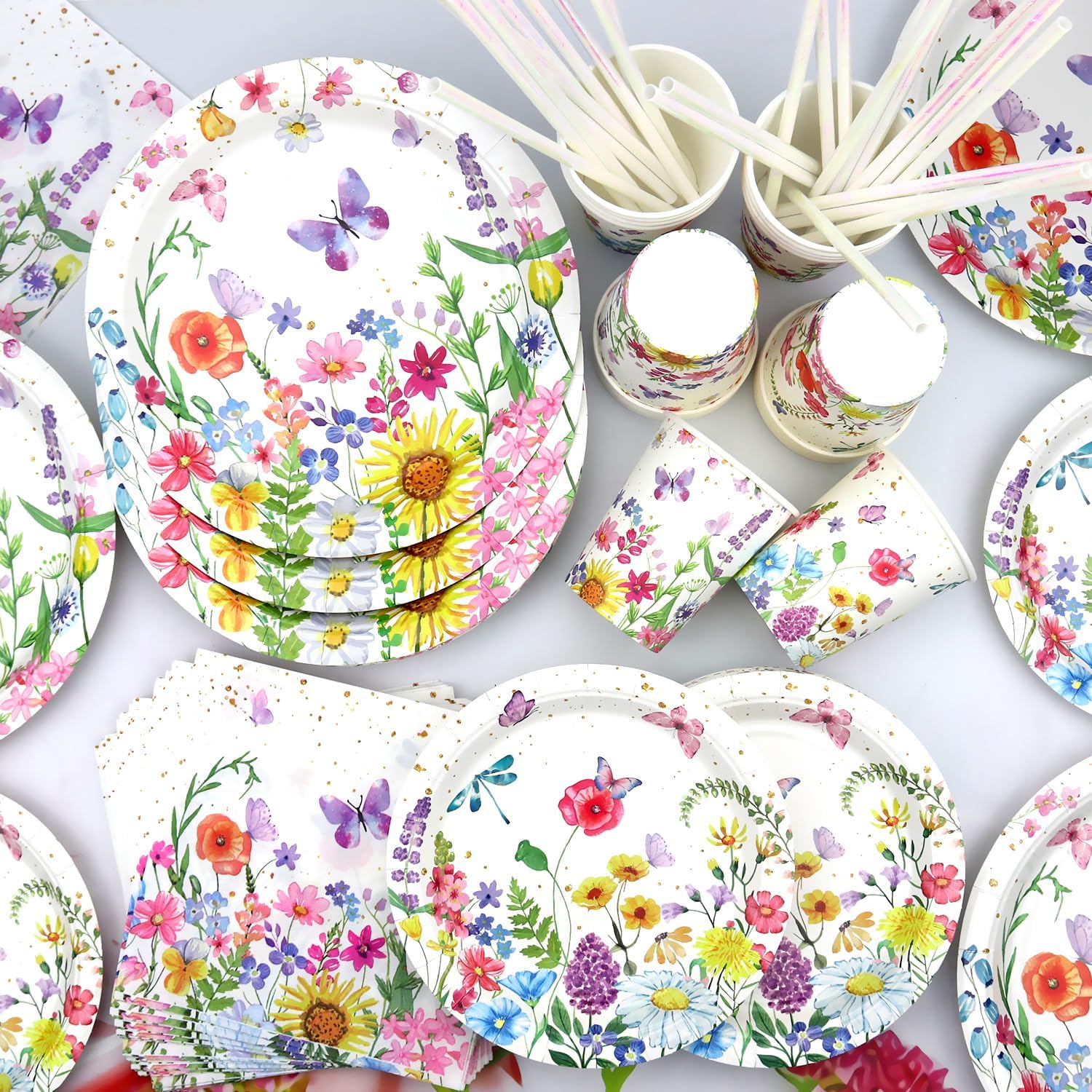 Wildflower Party Tableware Set for 20 Guests