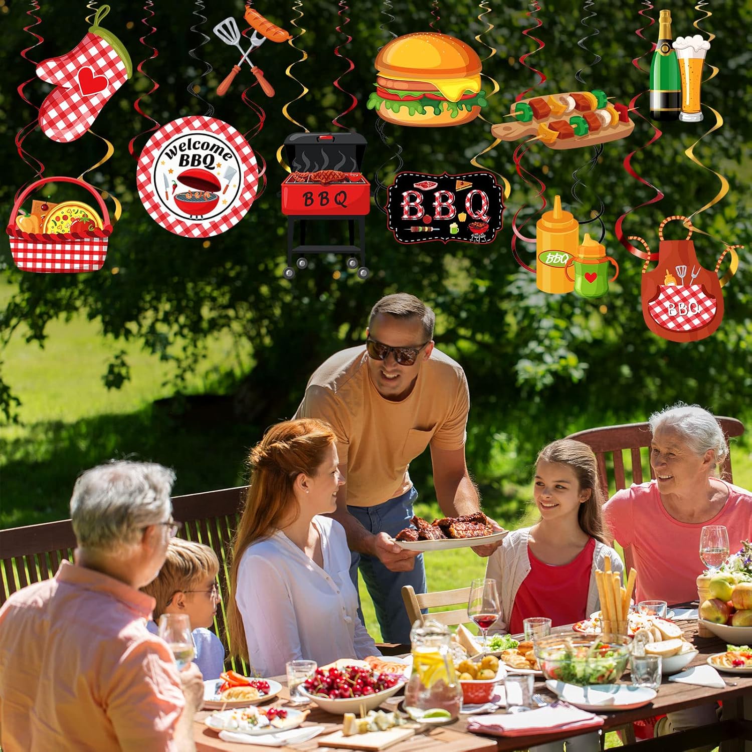 Ireer 52 Pcs BBQ Party Hanging Decor Swirls