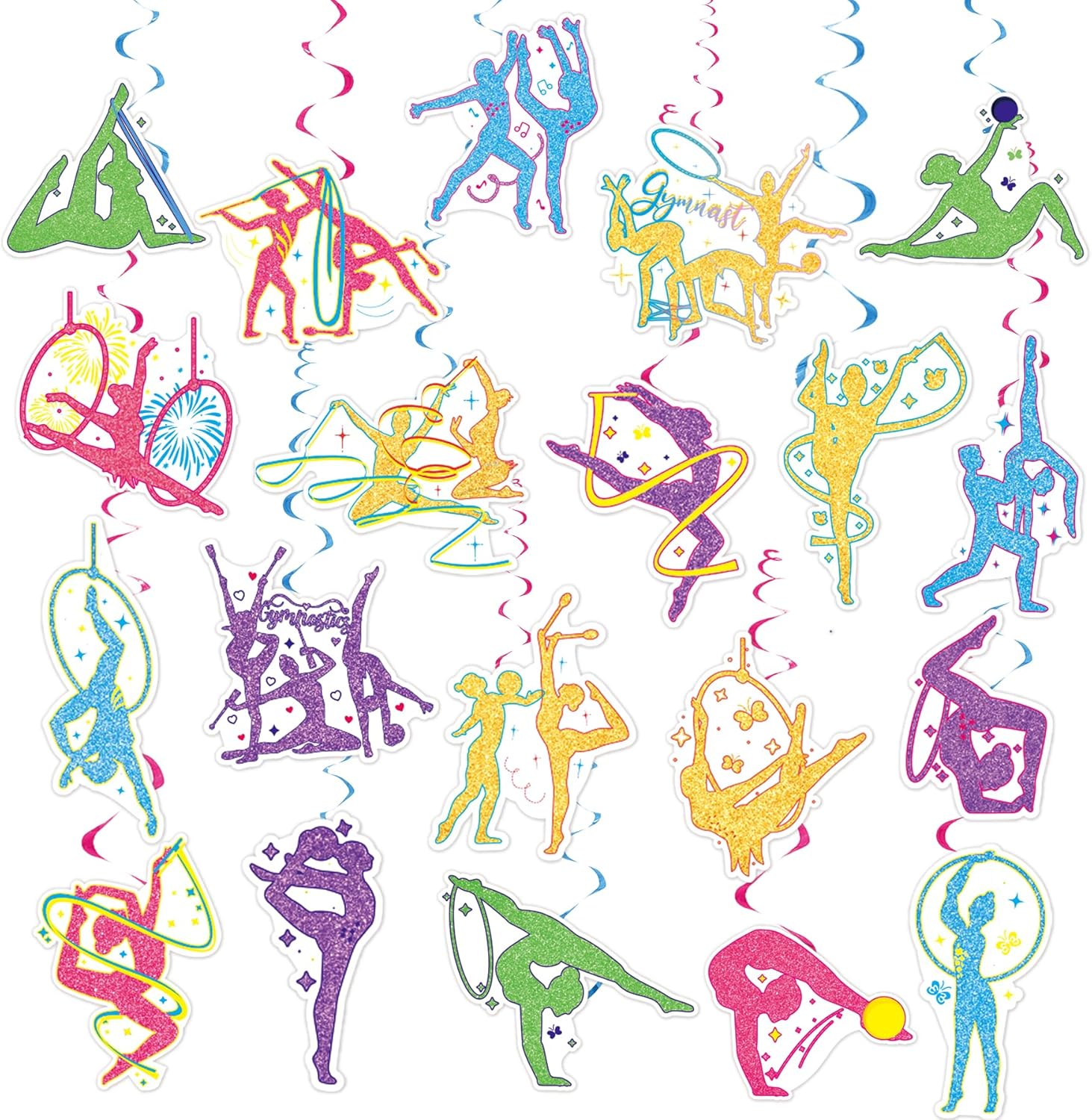 20 Pcs Gymnastics Hanging Streamers with Double Sided Print for Birthday Party Decor