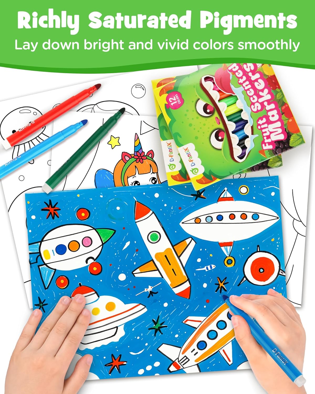 D-FantiX 12 Packs Fruit Scented Washable Markers for Kids