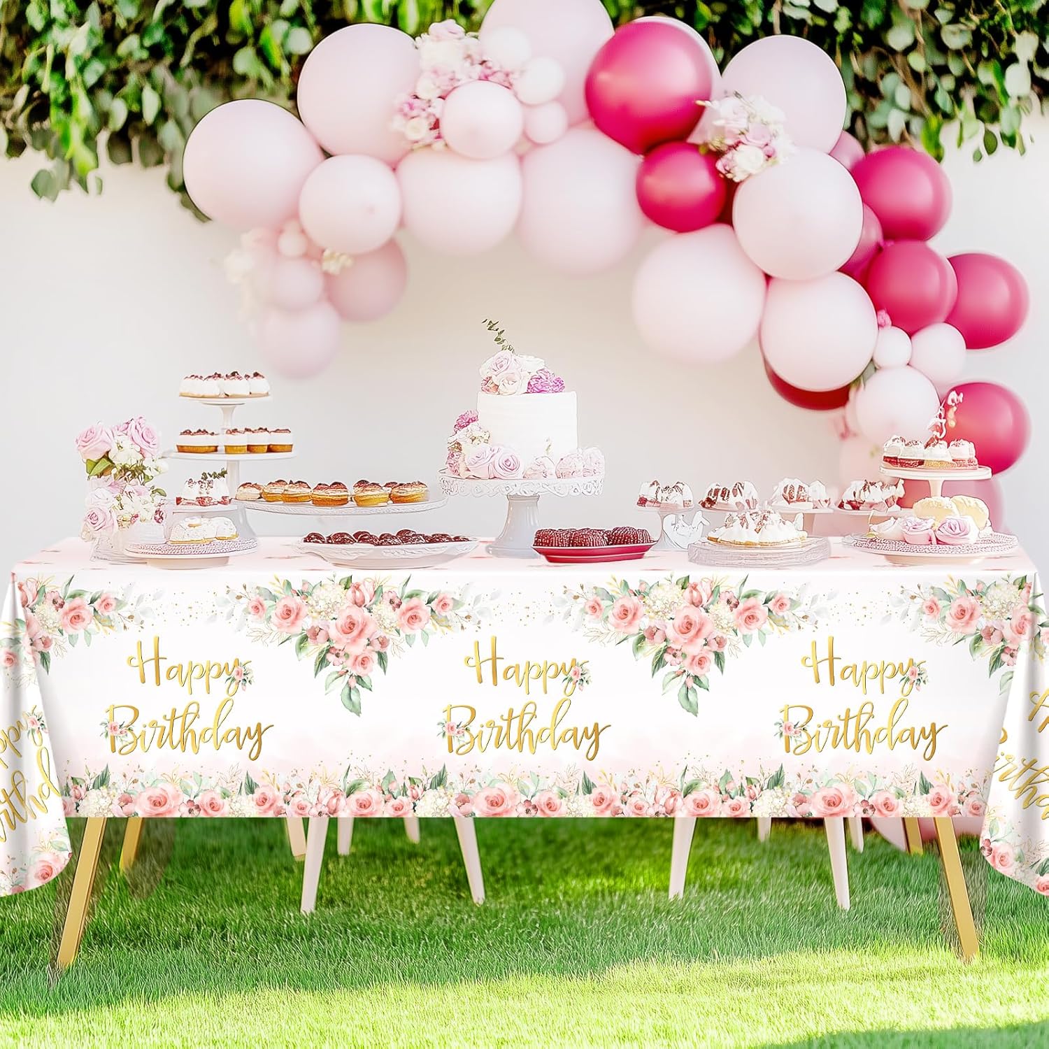 Avezano 3 Pcs Rose Gold Birthday Tablecloths for Girls Women Parties