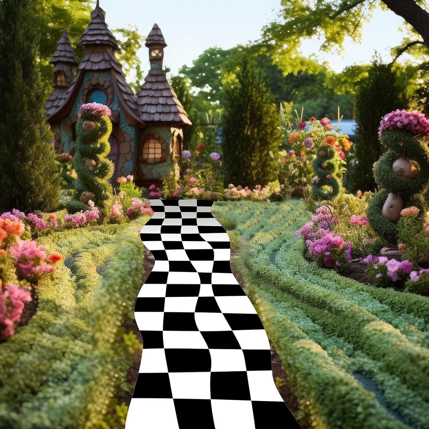 Preboun Halloween Aisle Runner Checkerboard Rug