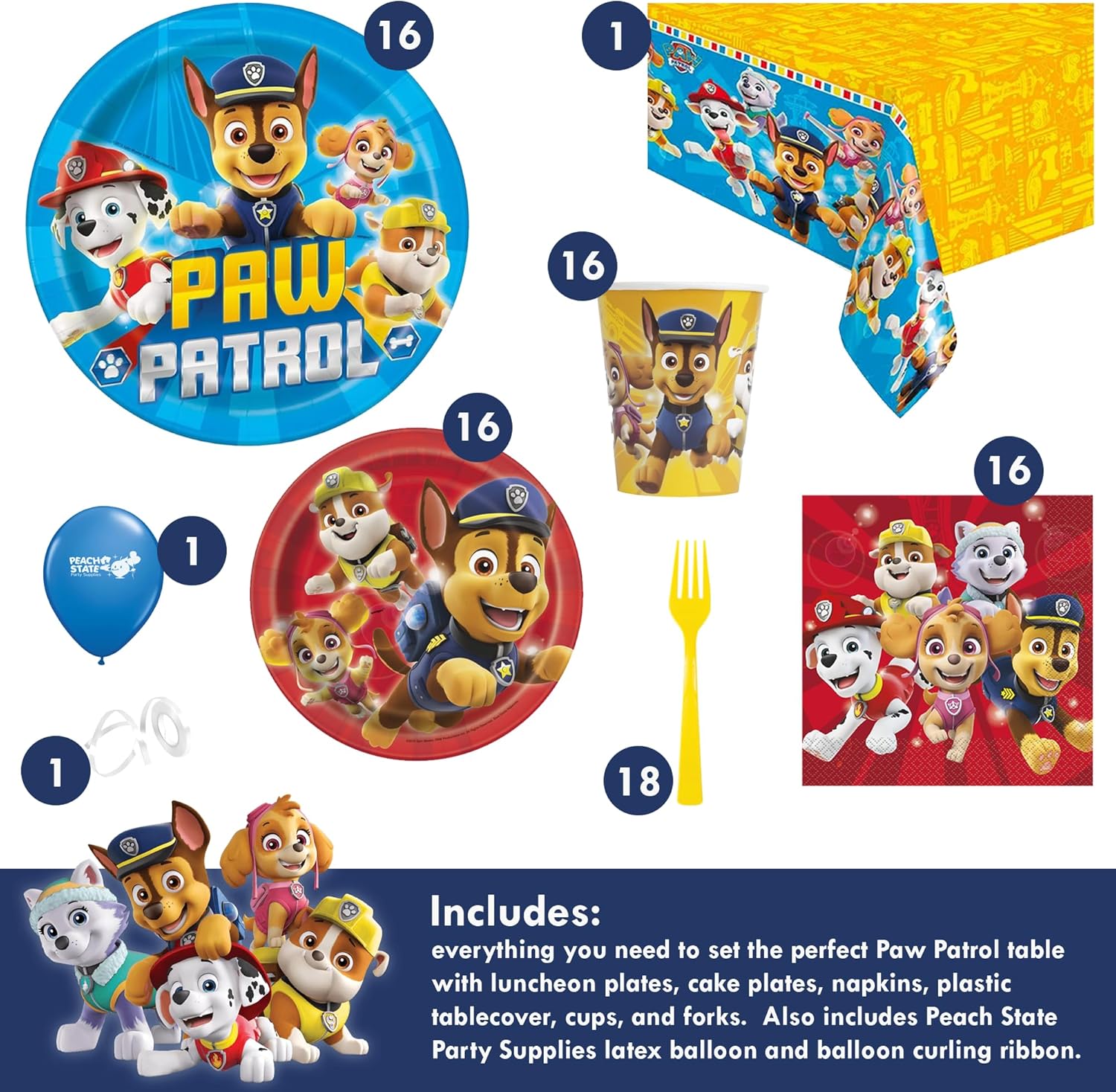 Paw Patrol Party Supplies Bundle for 16 Guests