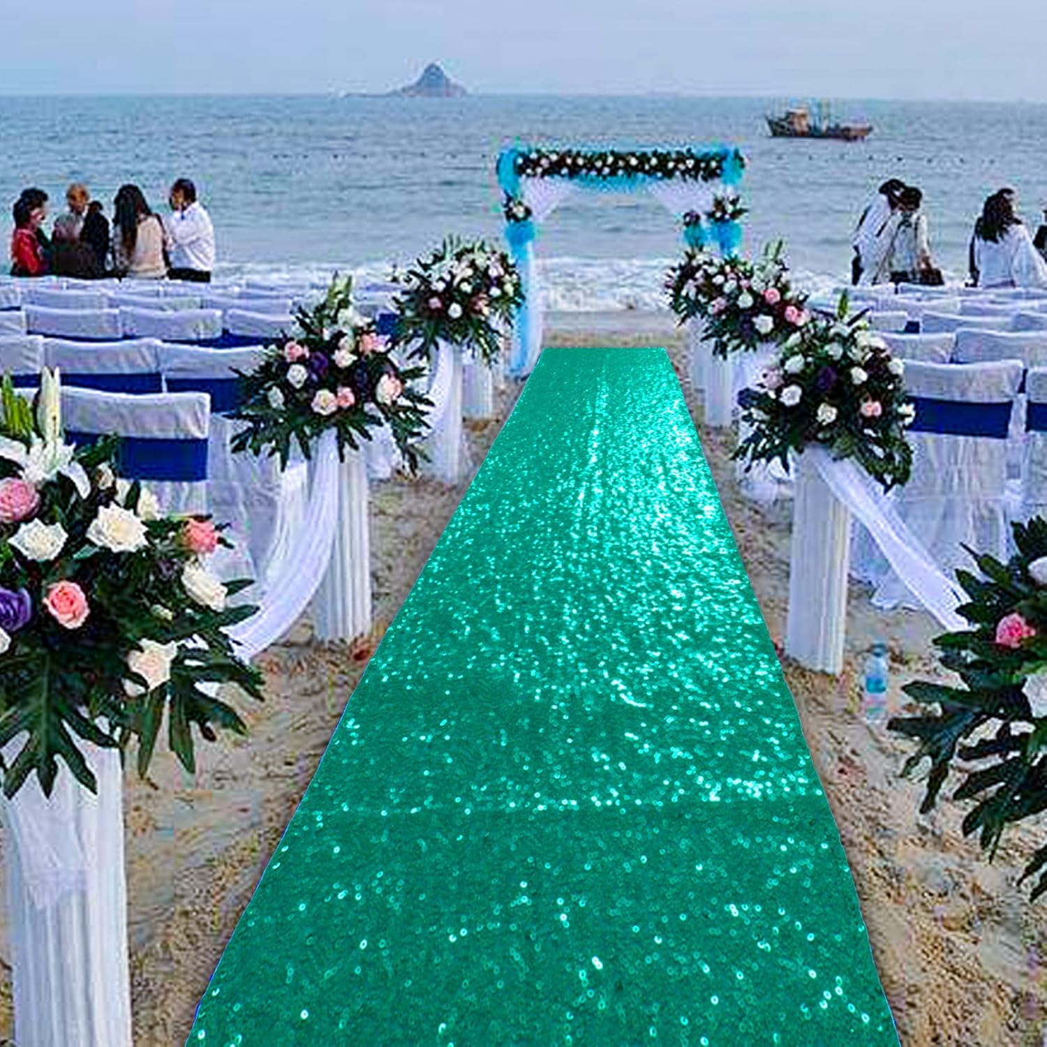 DUOBAO Green Sequin Aisle Runner Wedding Decor