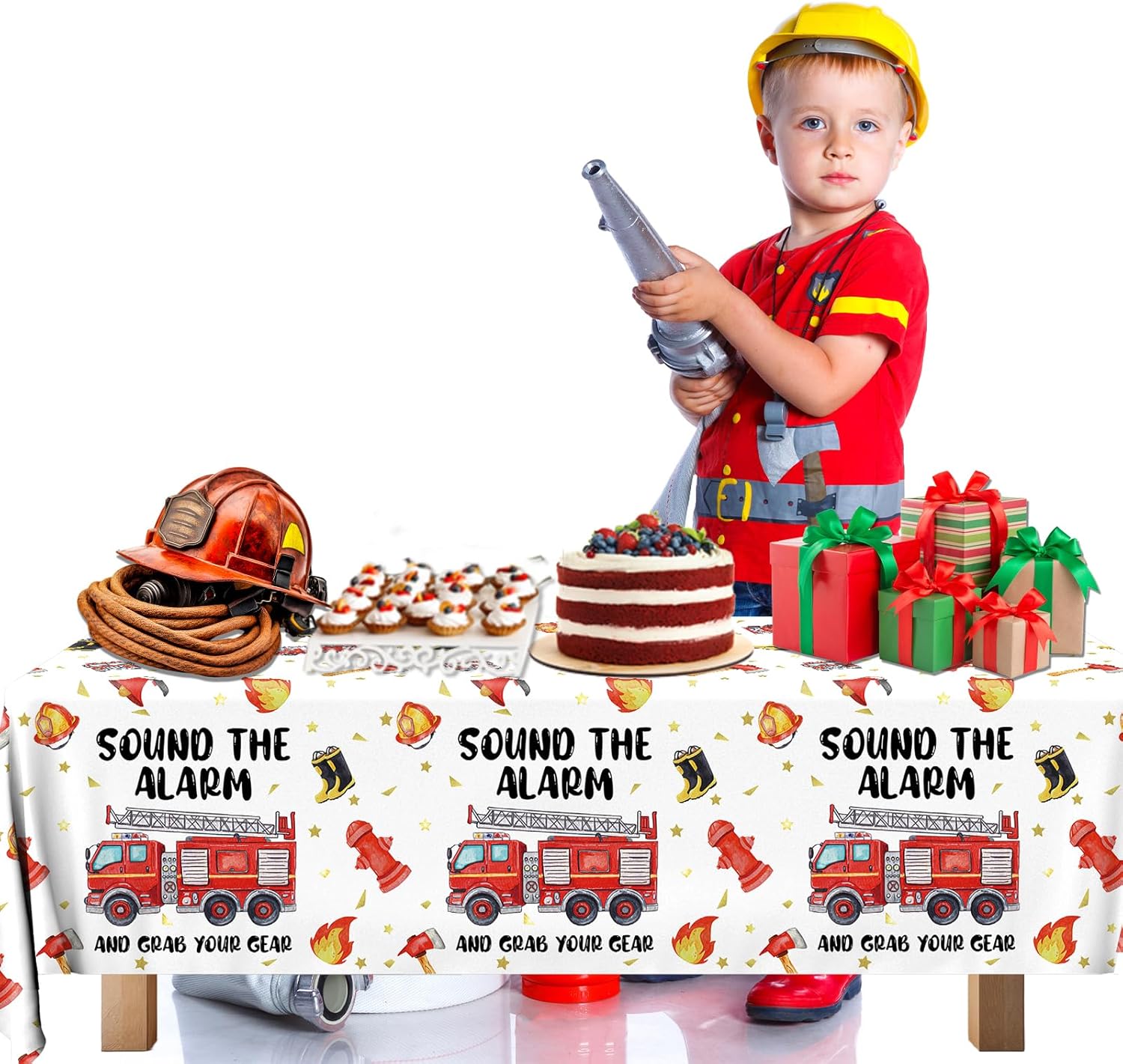 Fire Truck Birthday Tablecloth Set of 3 for 8 Foot Tables