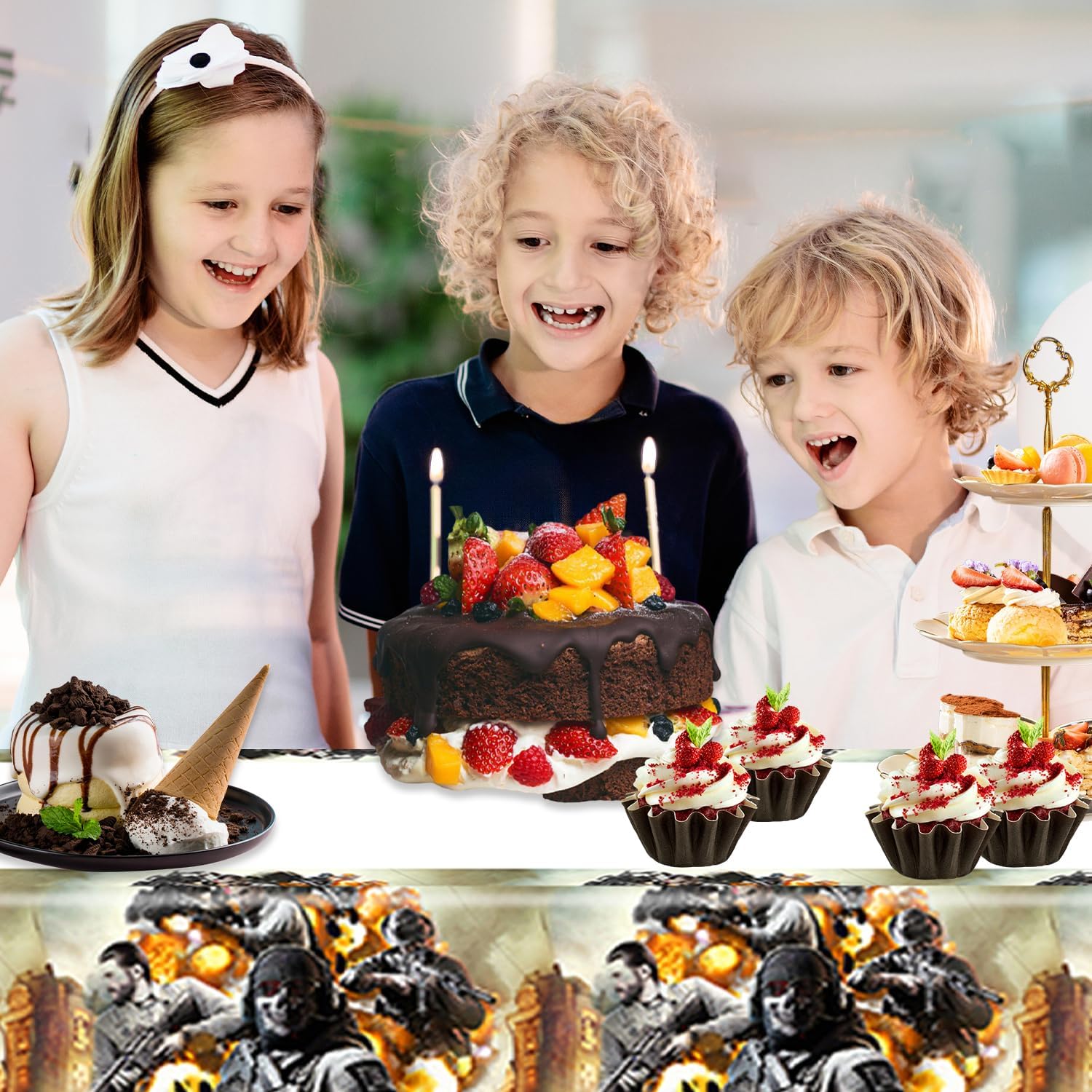 2Pcs Call Duty Birthday Tablecloth Disposable Cover for Kids Boy Baby Shower 70X42 Rectangular