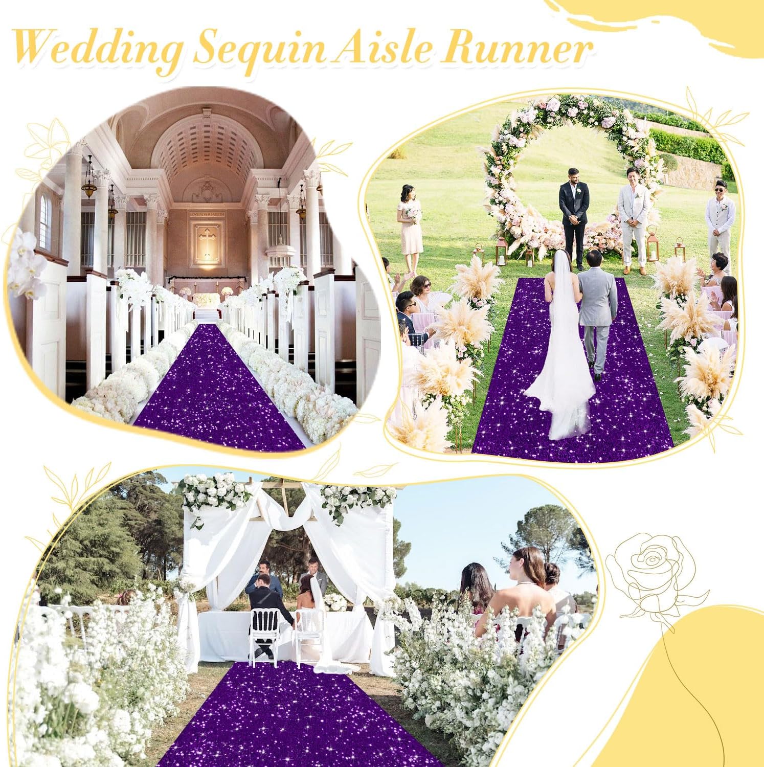 Purple Sequin Carpet Runner for Wedding and Party