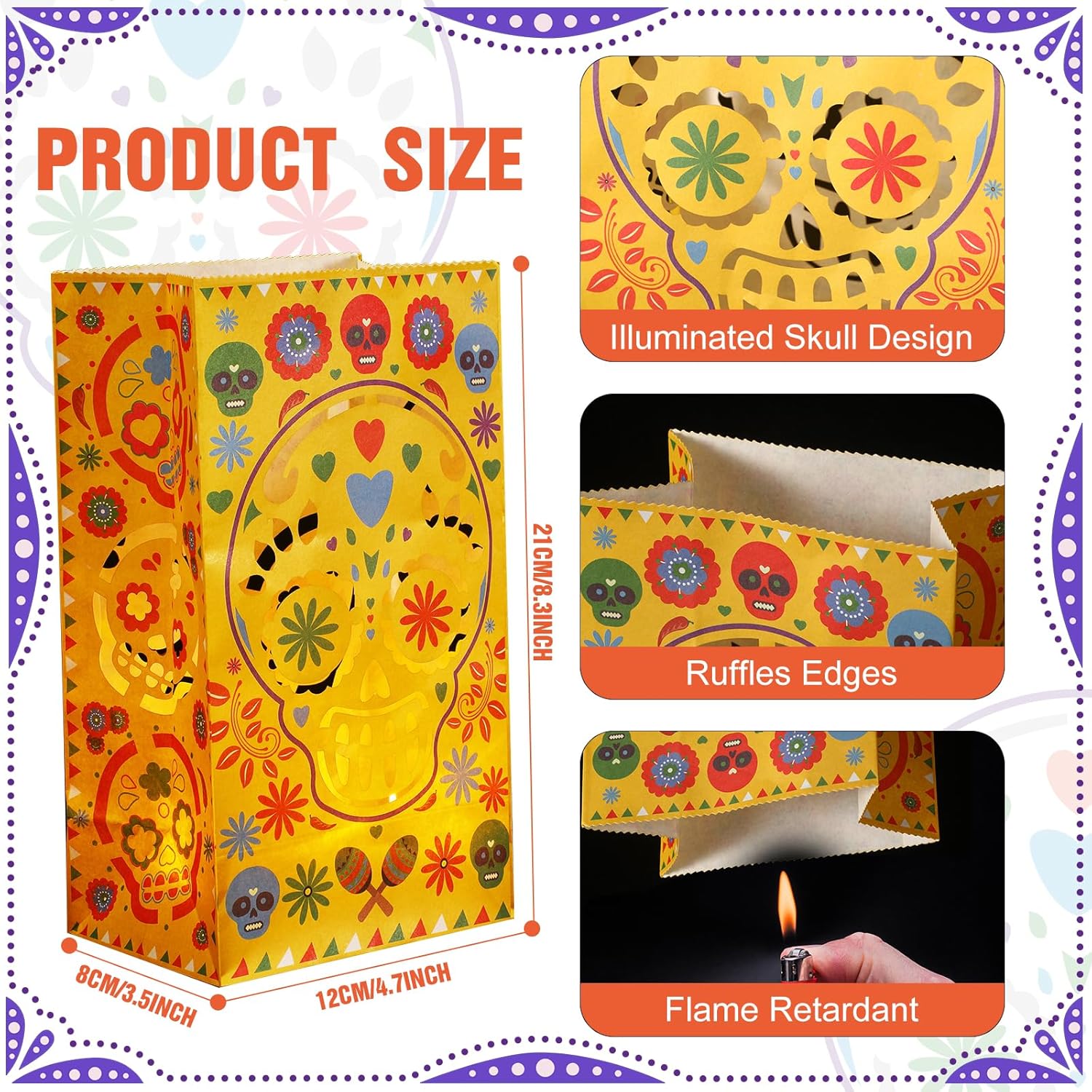 Ireer 30 Piece Halloween Day of the Dead Luminary Bags