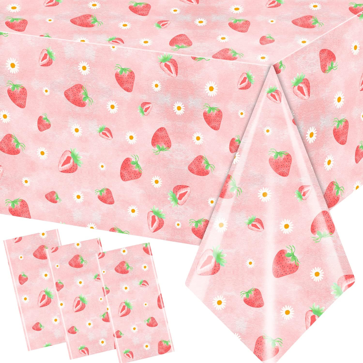 HAKOTI 3 Pack Strawberry Table Cloth for Party Decorations
