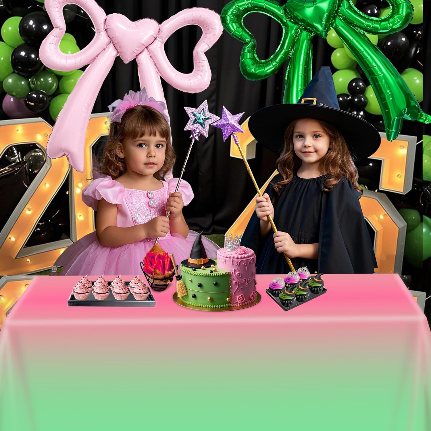 AFZMON Witch Themed Tablecloth 54x108 Inch Pink Green