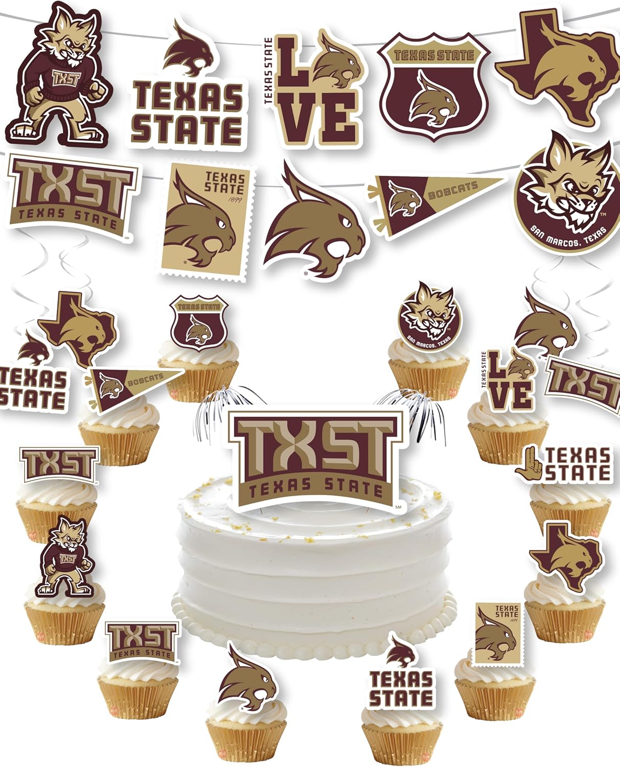 Texas State Party Supplies for TXST Football Birthday Graduation Decor 42 Pieces Texas State Bobcats