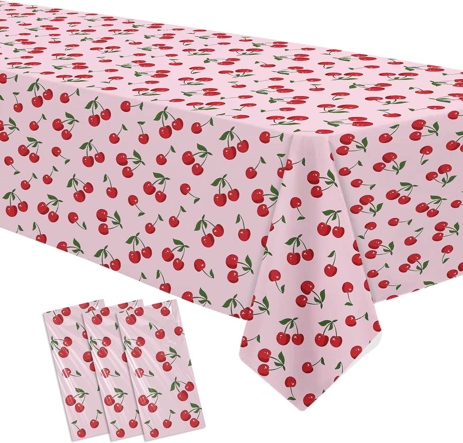 Cherry Birthday Decorations Tablecloth 3 Pack Disposable Fruit Theme Party Supplies for Celebrations
