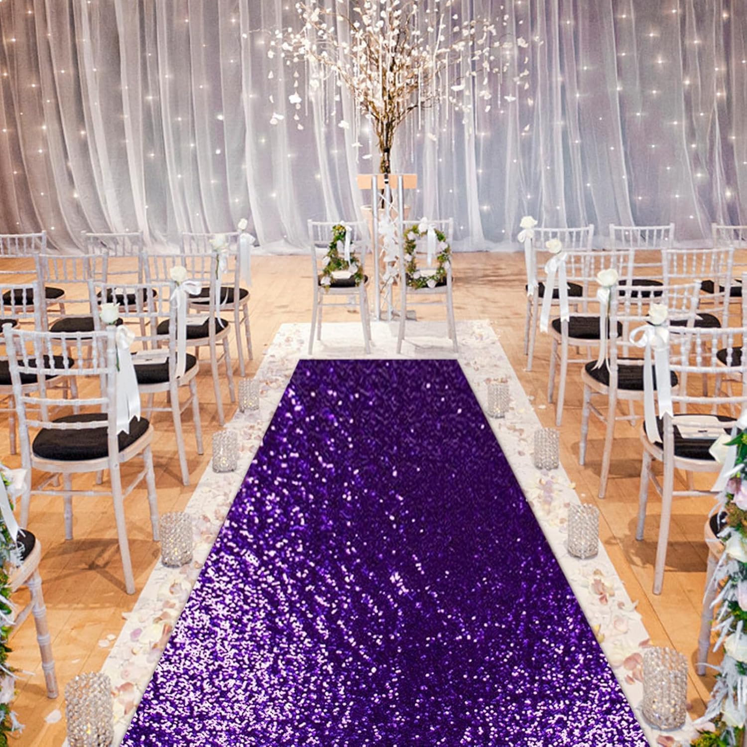 PartyDelight Purple Sequin Carpet Runner 2FTx15FT Wedding Aisle