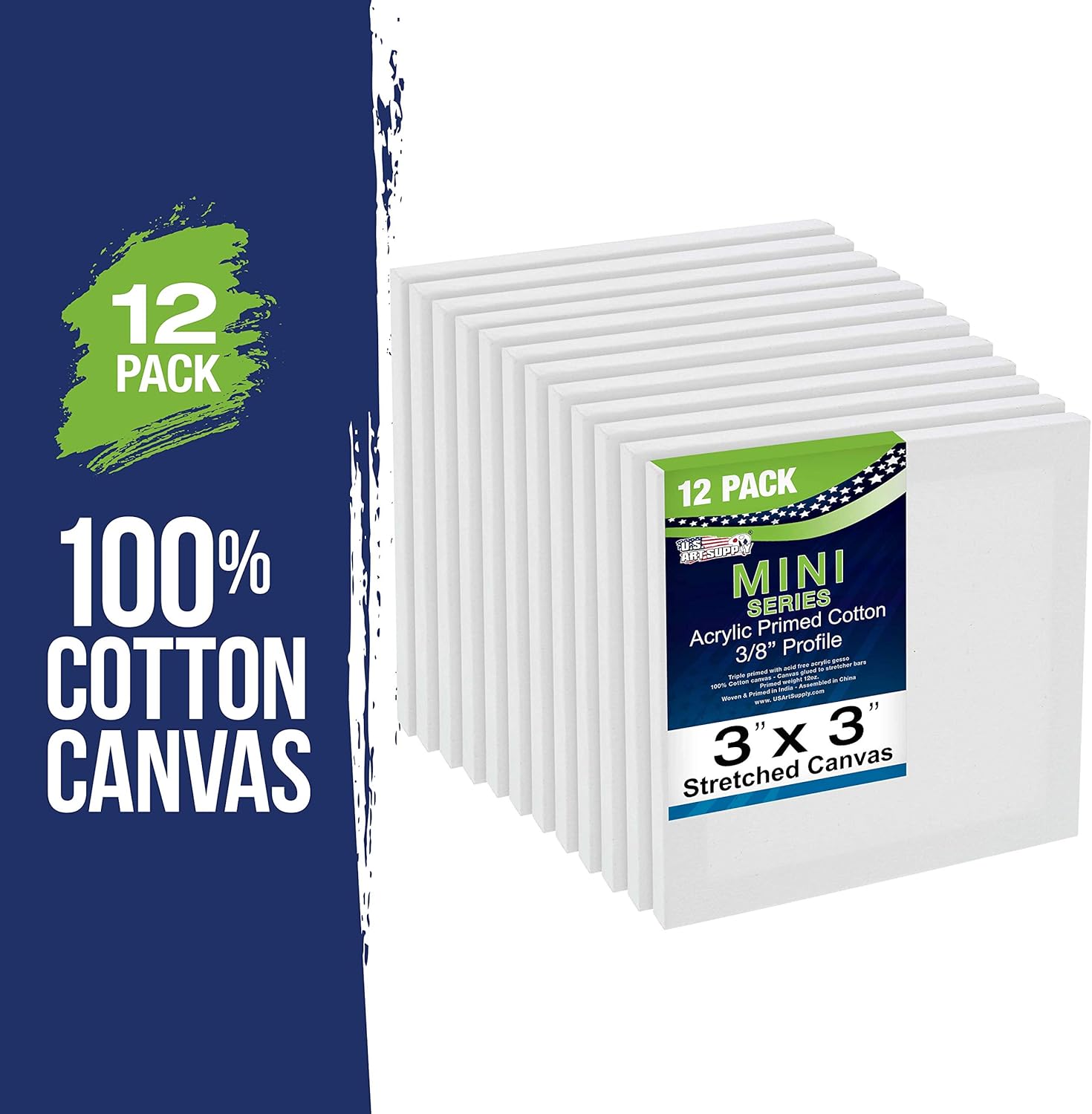 US Art Supply 3x3 Stretched Canvas with 5 Inch Mini Easel Kit 12 Pack