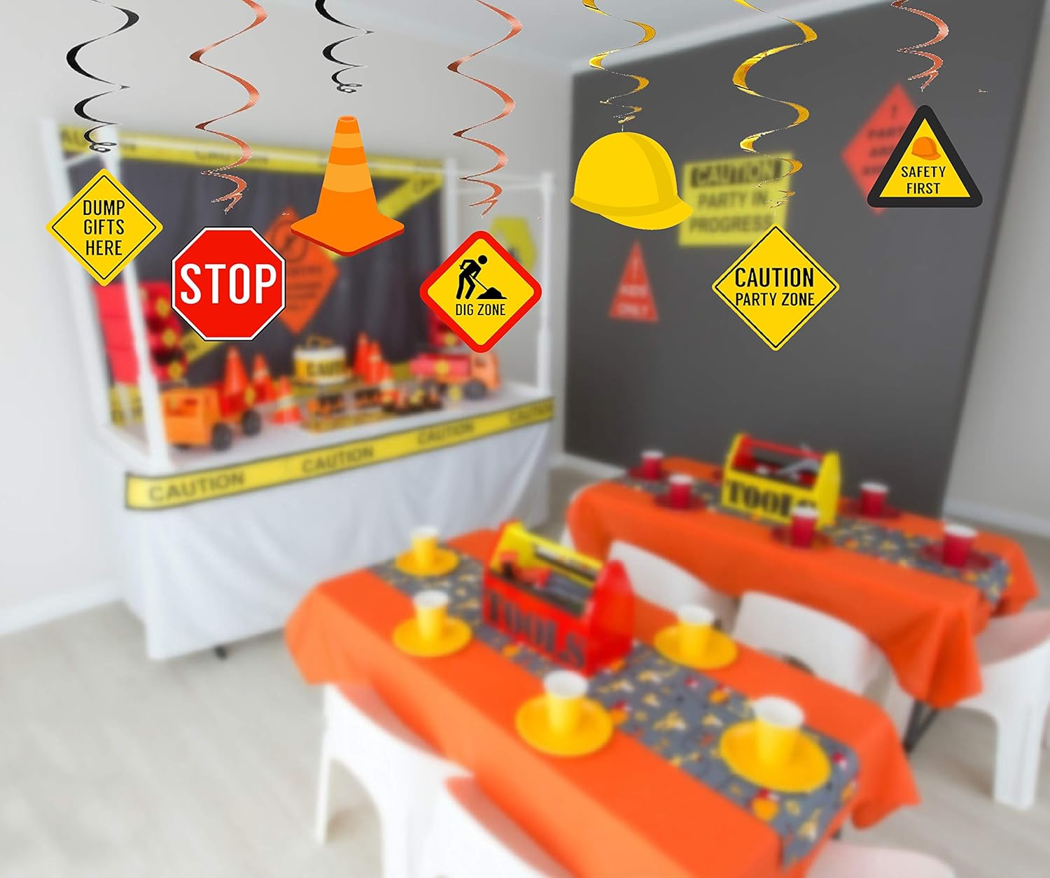 30 Ct Construction Hanging Swirl Decorations