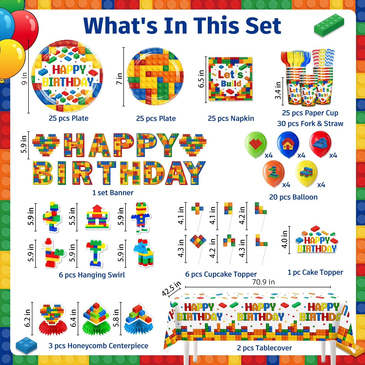 Yingoto Building Block Party Supplies 198-Piece Set
