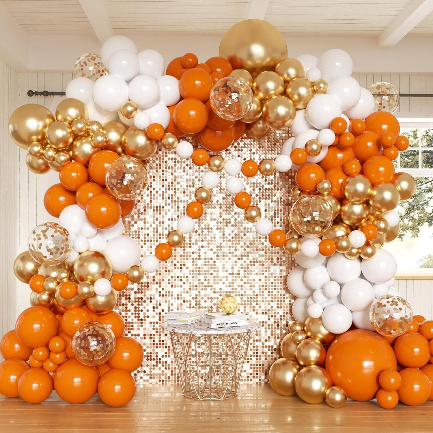 Orange and White Balloon Arch Kit with 162 Pieces for Fall Celebrations