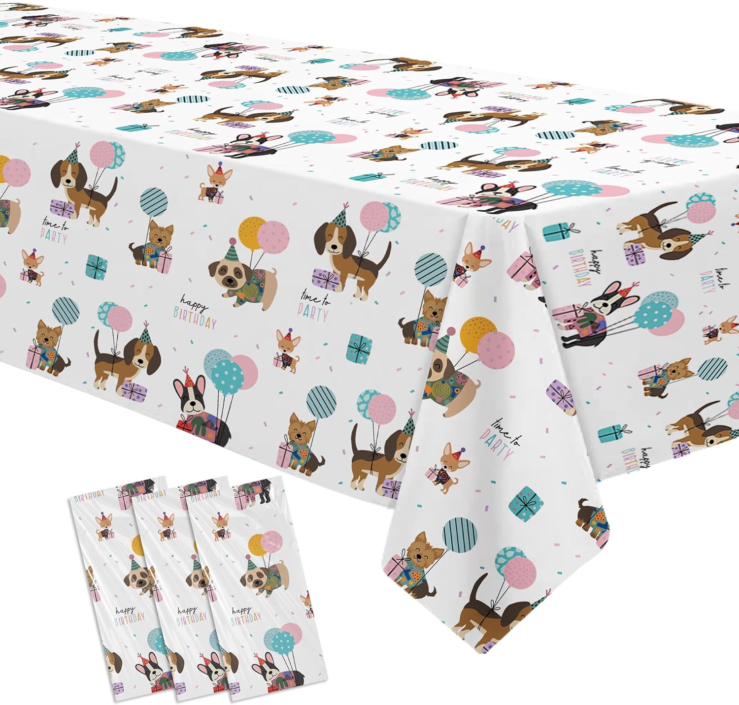 Dog Birthday Decorations Tablecloth Set 3 Pack 86x55in