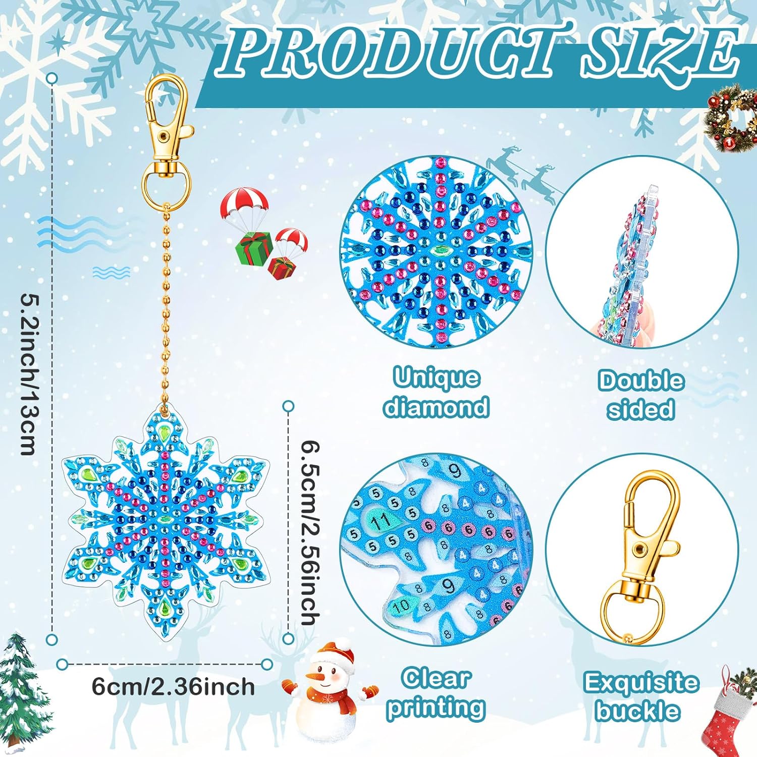 Equsion 50 Pcs Winter Snowflake Diamond Painting Keychains Kit