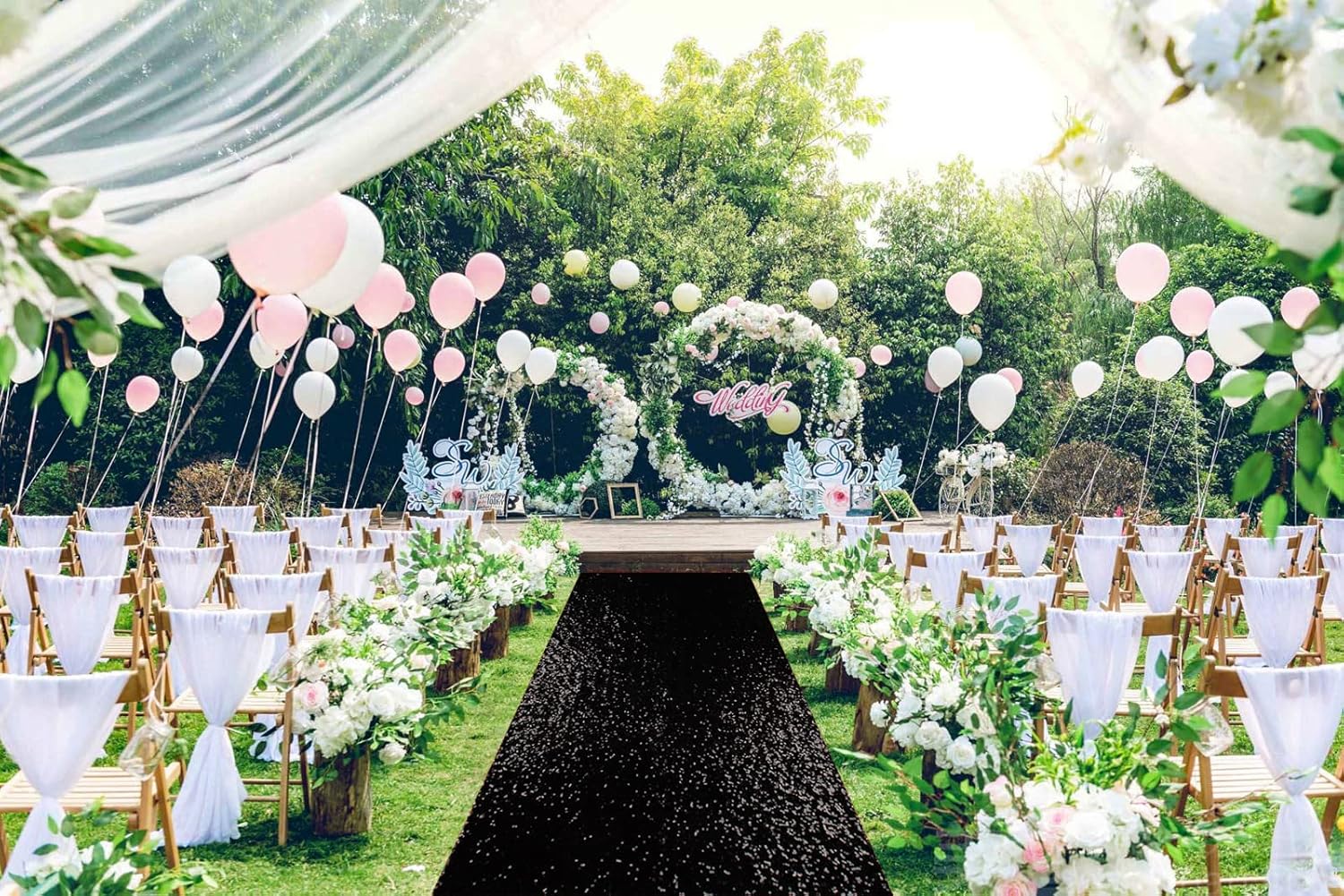 ShinyBeauty Black Sequin Aisle Runner 2ft x 15ft