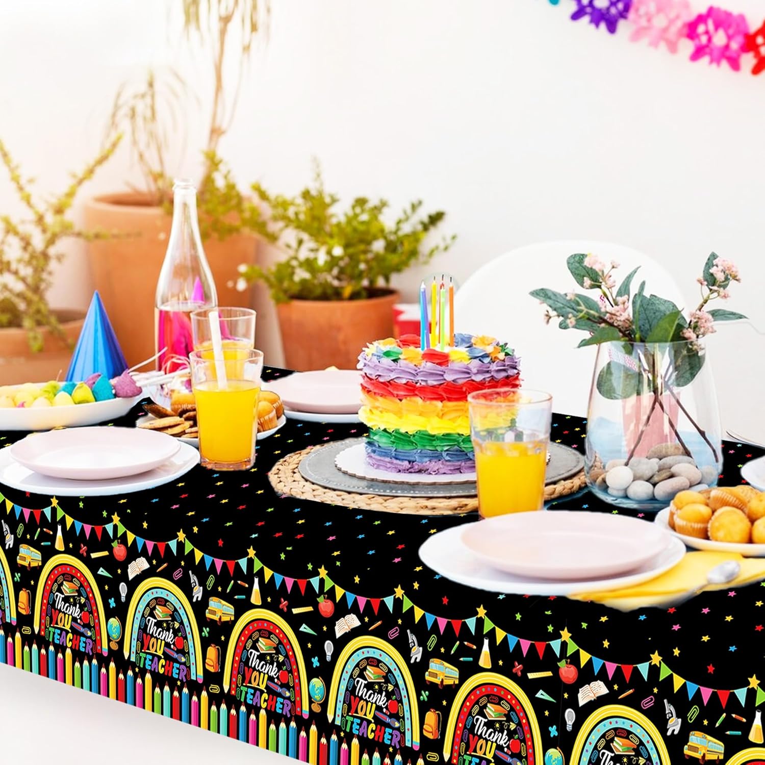 2PCS Thank You Teacher Tablecloths 87x51 Plastic Covers for School Events