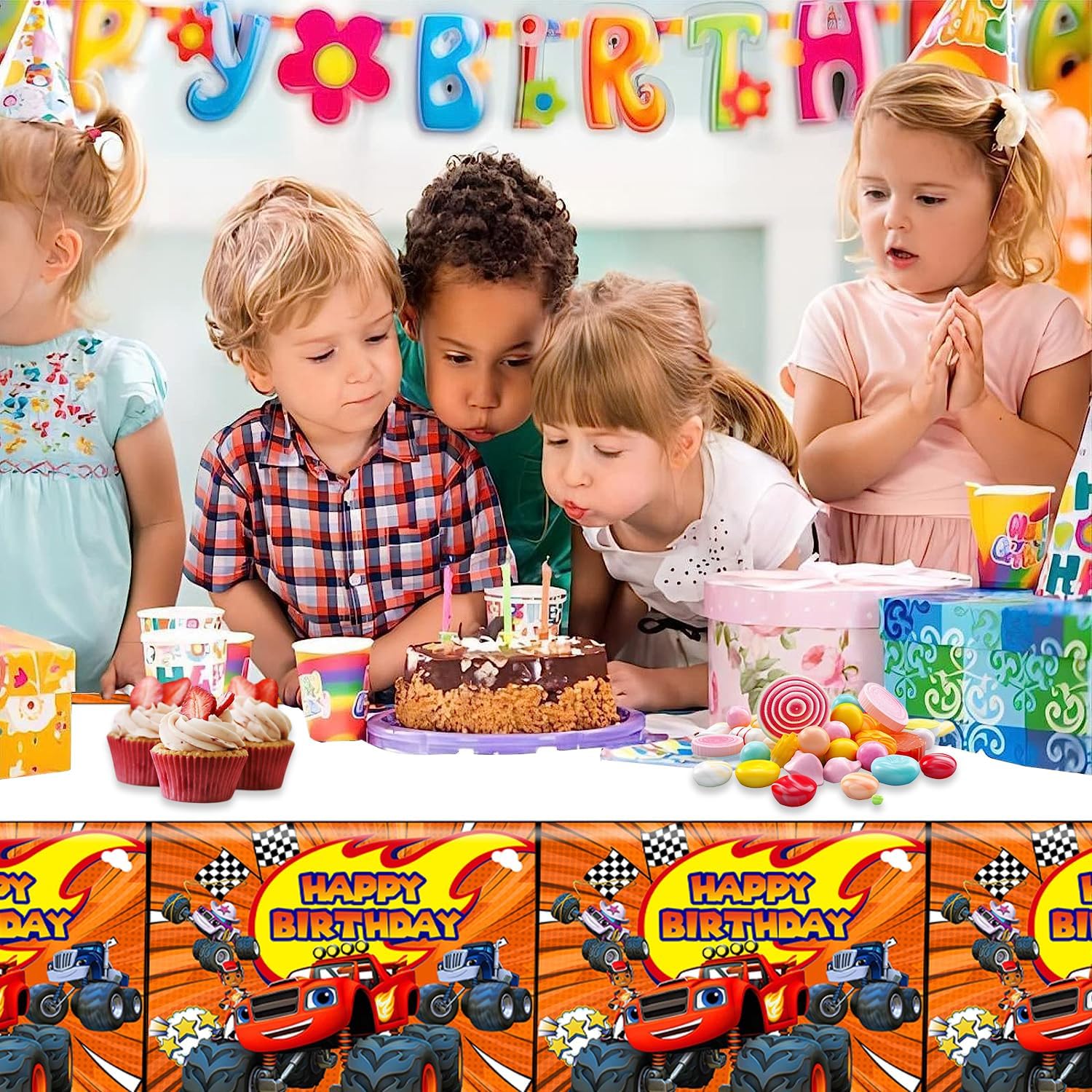 2Pcs Blaze and The Monster Tablecloth for Birthday Party and Baby Shower