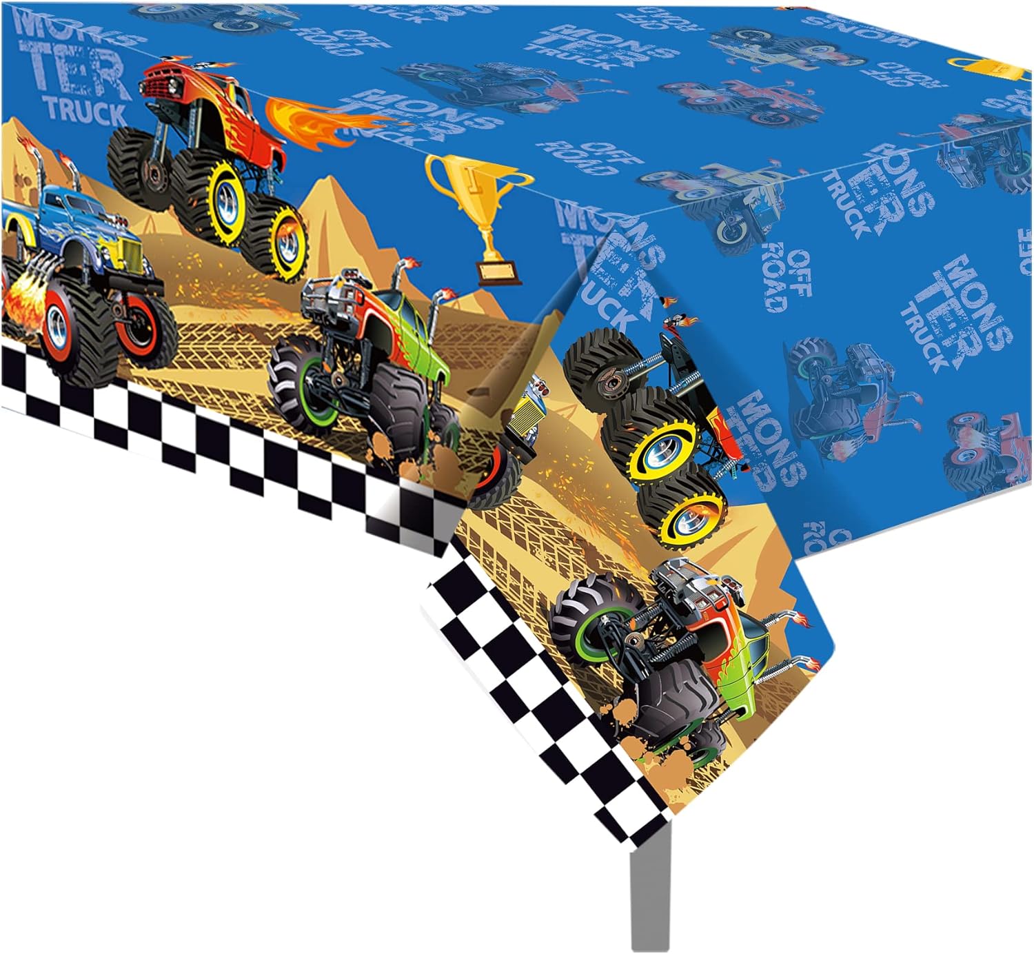 2 PCS Monster Truck Party Tablecloths 87 x 51 Rectangular Plastic Covers for Kids Parties and Decorations