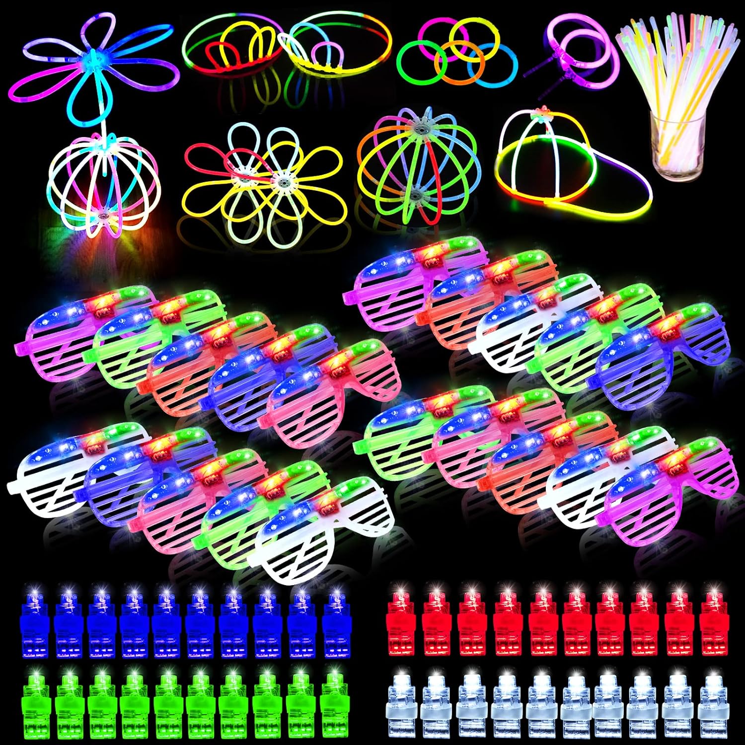 Stondino Christmas Glow In The Dark Party Supplies LED Glasses Finger Lights for Kids Party Favors