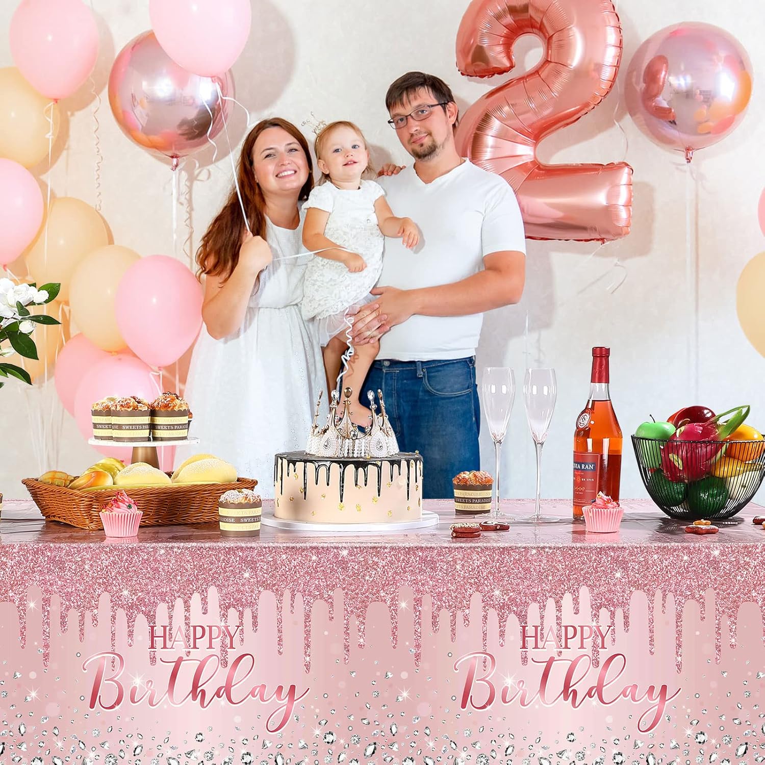3 Pcs Pink Rose Gold Glitter Tablecloths for Parties