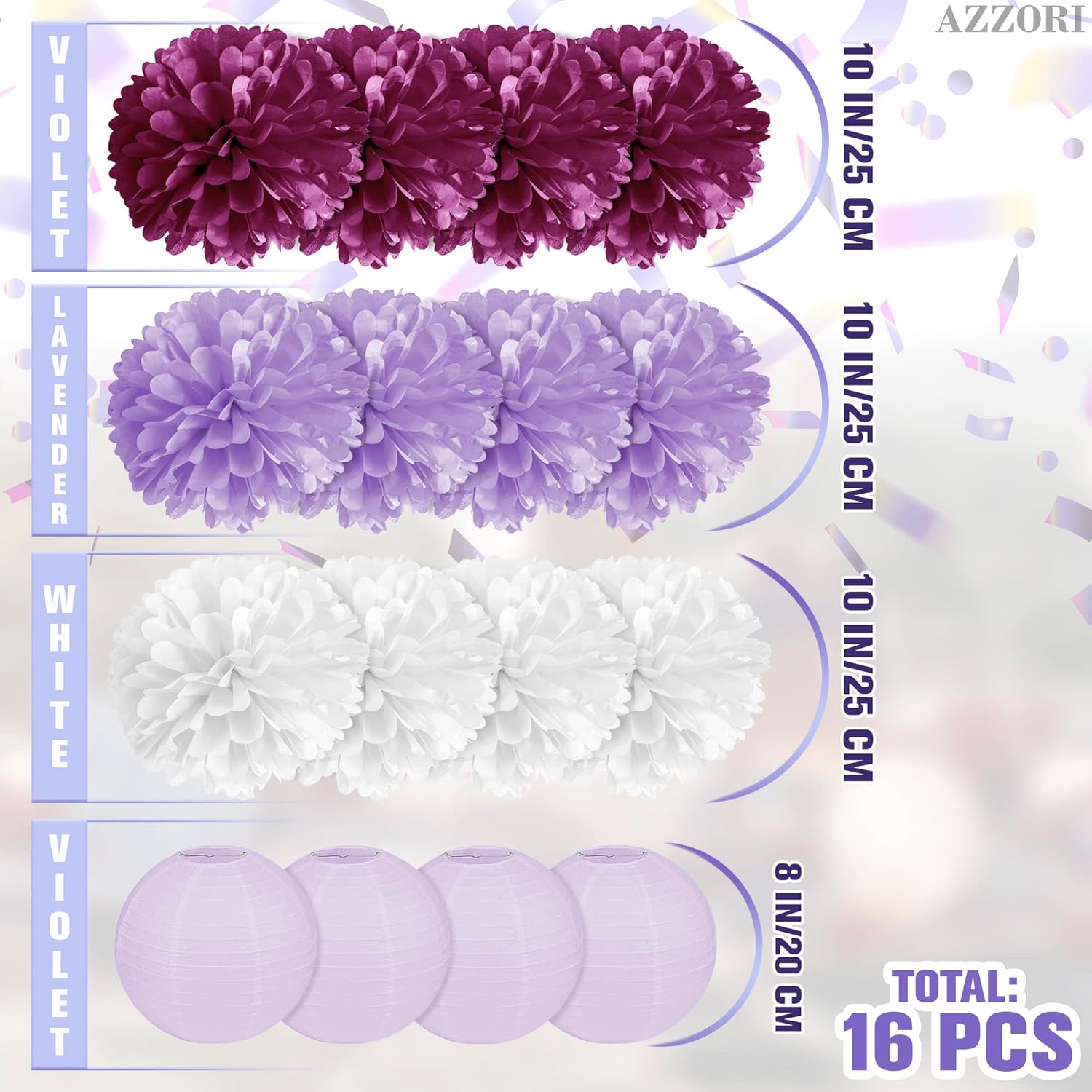 16 Pcs Light Purple Party Decorations Elegant Tissue Paper Flowers