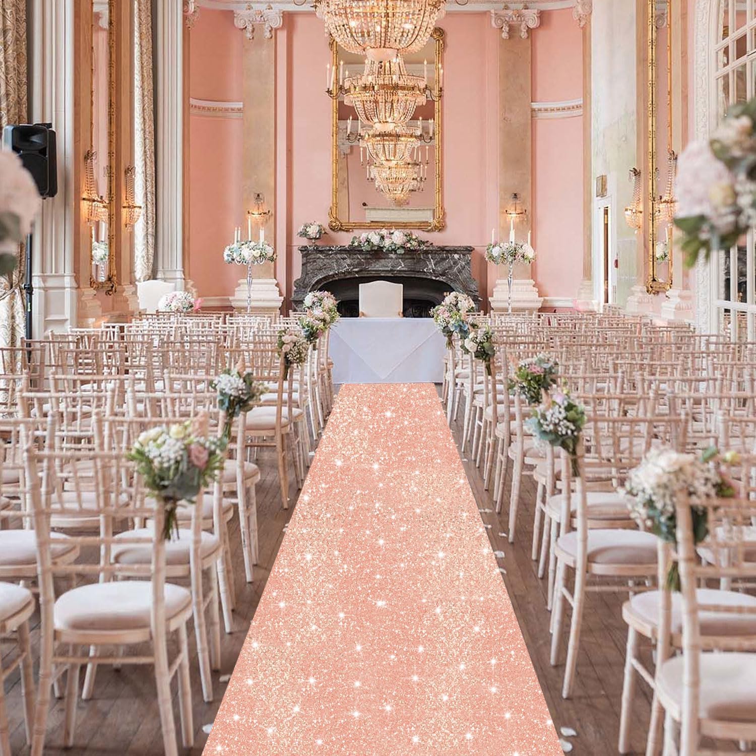 Rose Gold Sequin Aisle Runner Rug 2ft x 15ft