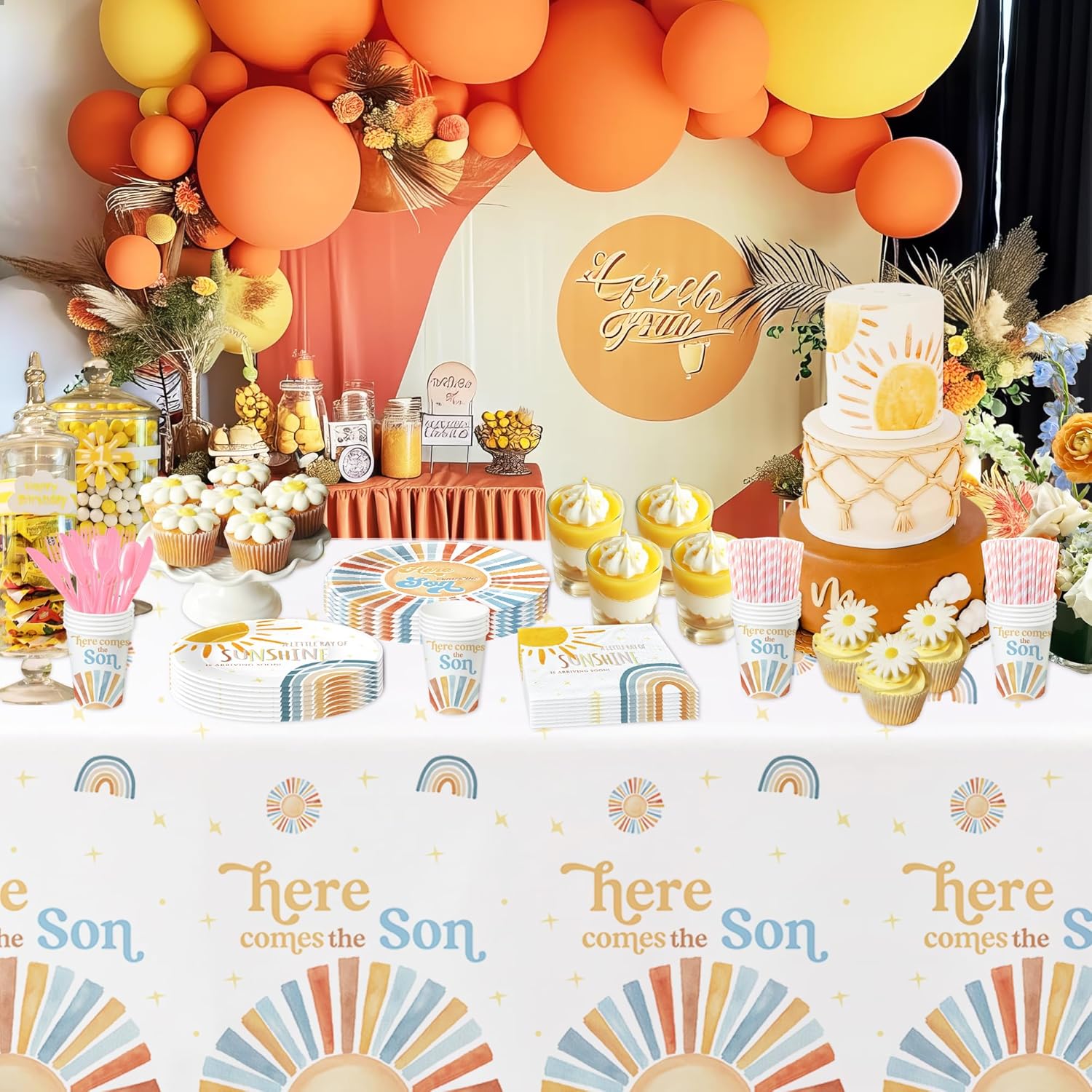 Here Comes The Sun Baby Shower Tablecloth 3 Pcs 54x108