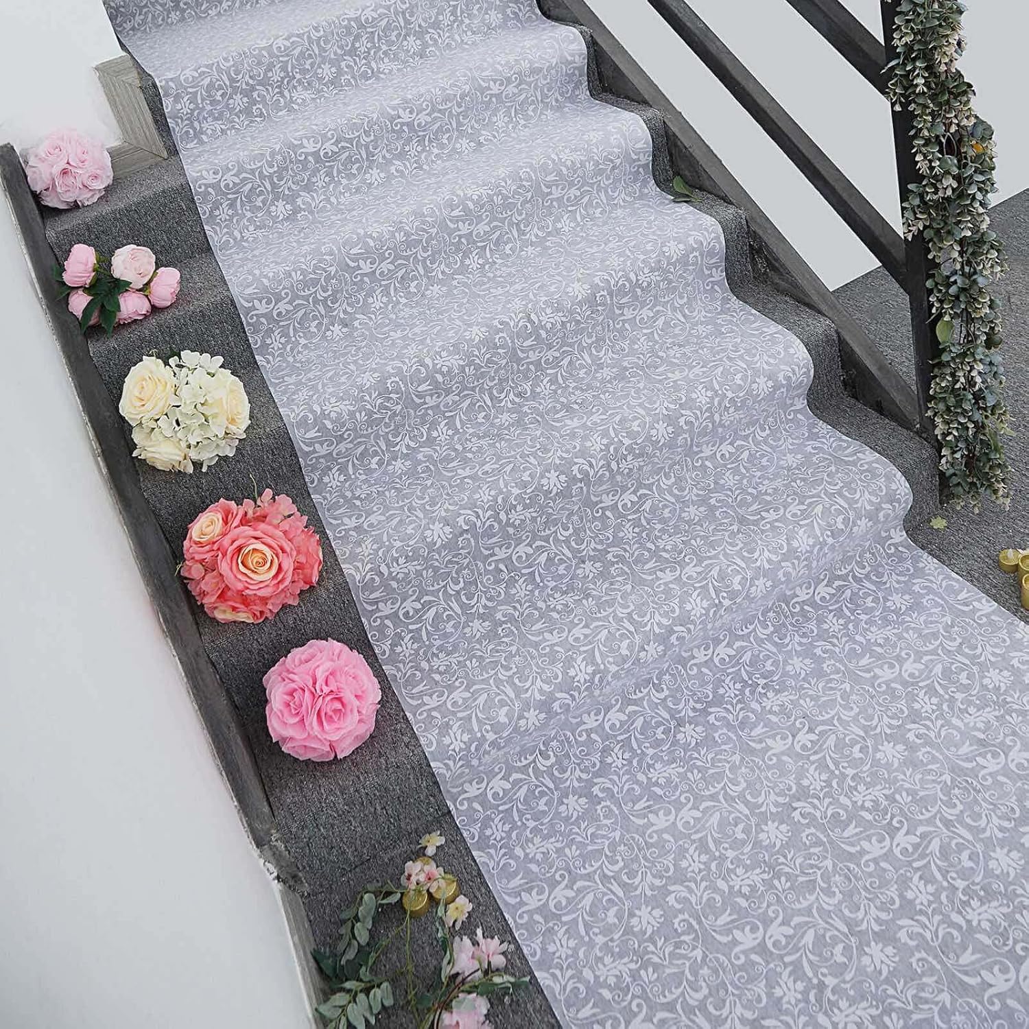 Efavormart 36 Inch x 100 Ft White Floral Aisle Runner