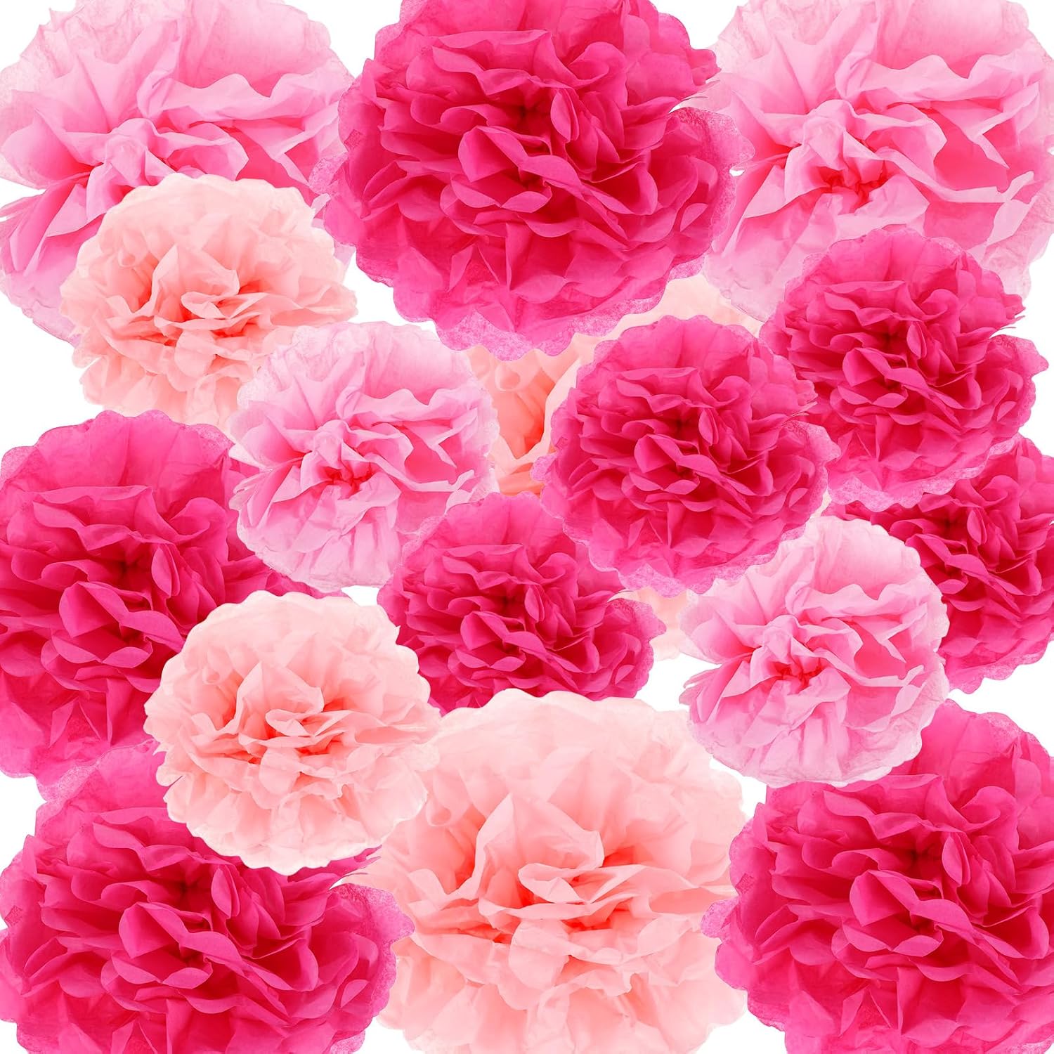 Lusofie 16pcs Hot Pink Tissue Pom Poms Decor Party Flowers