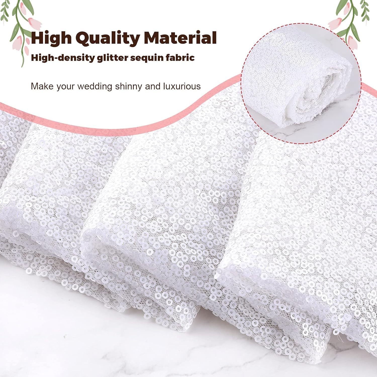Irenare Glitter Sequin Aisle Runner Rug 2x15 Feet White