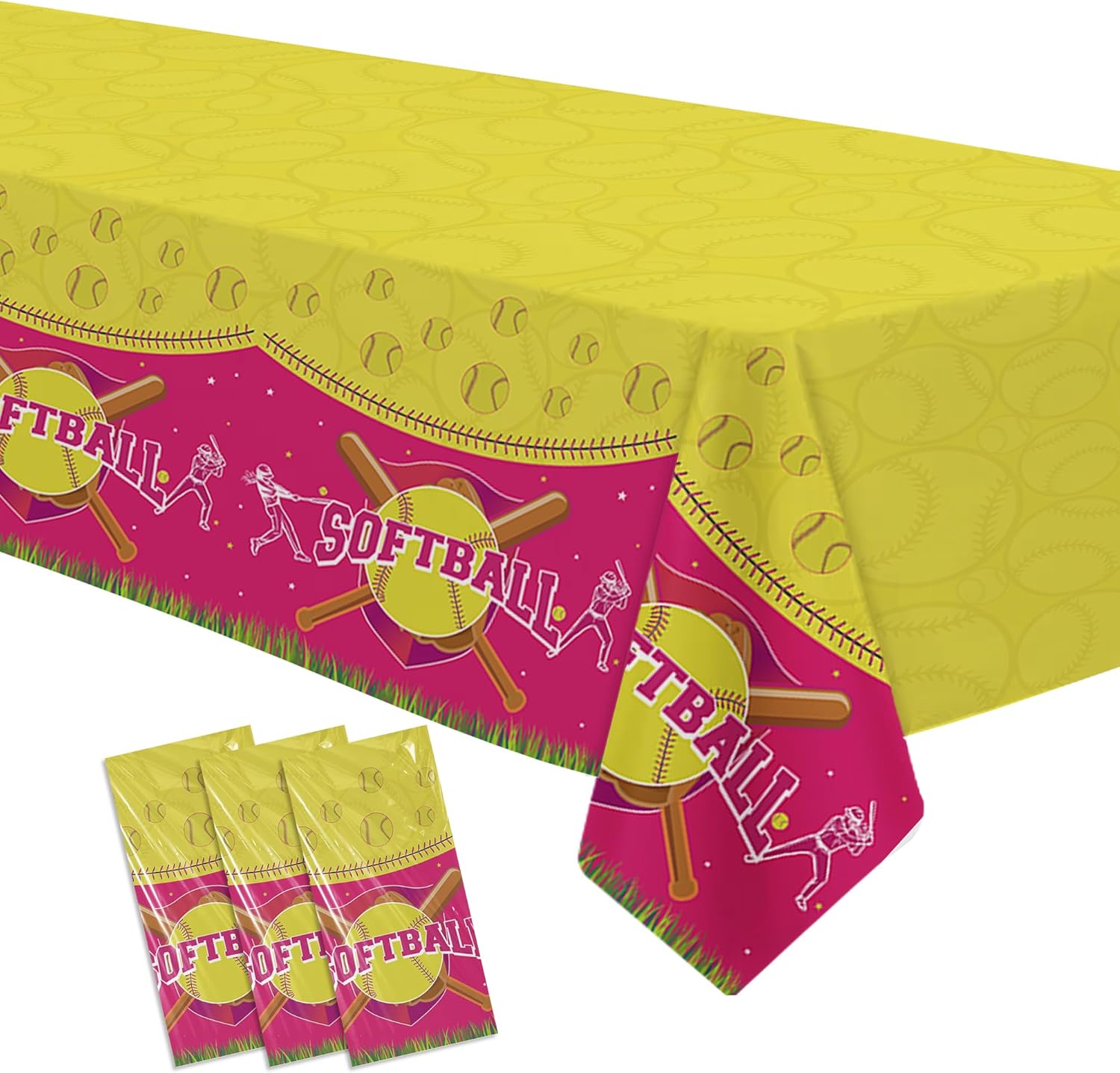 Softball Birthday Tablecloth Set 3 Pcs 54in x 108in