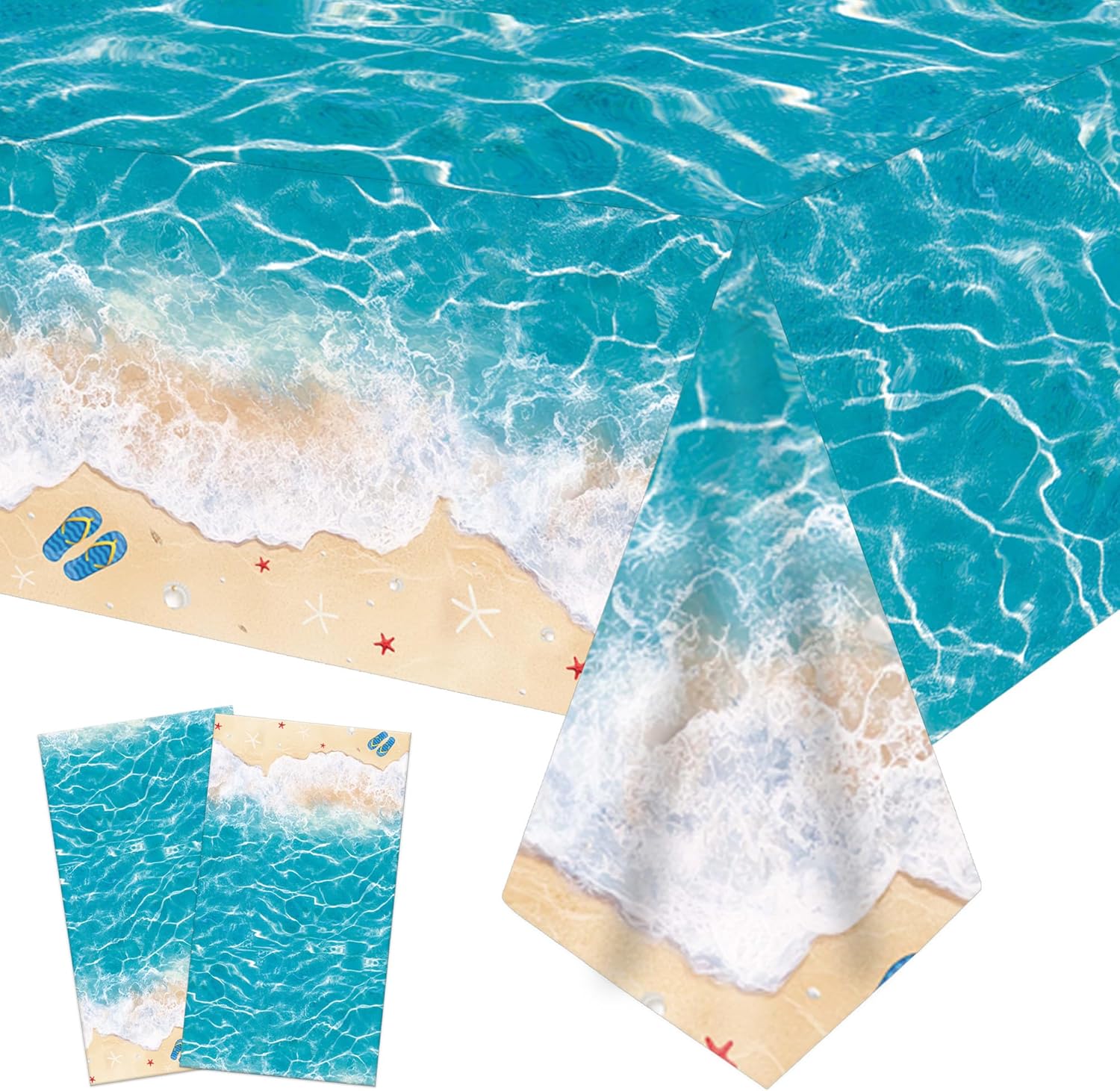 Beach Party Tablecloth Set 2PCS Ocean Waves Pool Party Decorations
