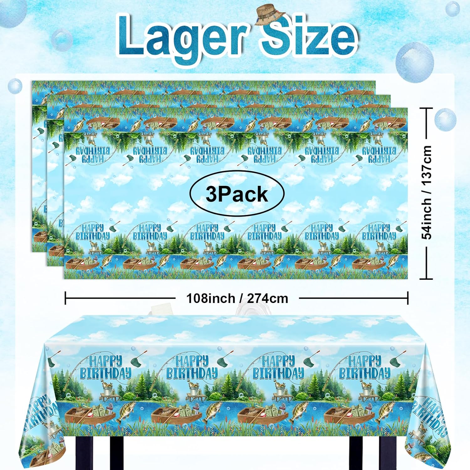 Avezano 3 Pcs Fishing Birthday Tablecloths