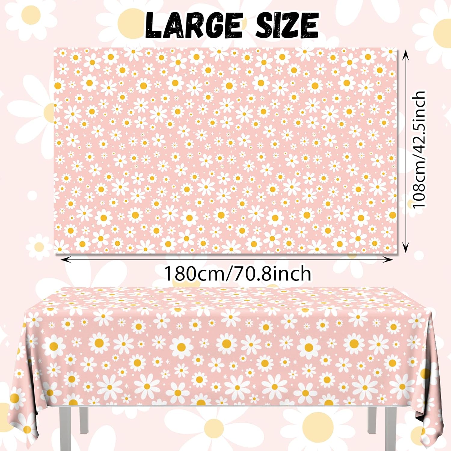3Pack Daisy Tablecloth - Retro Pink Boho Party Decor