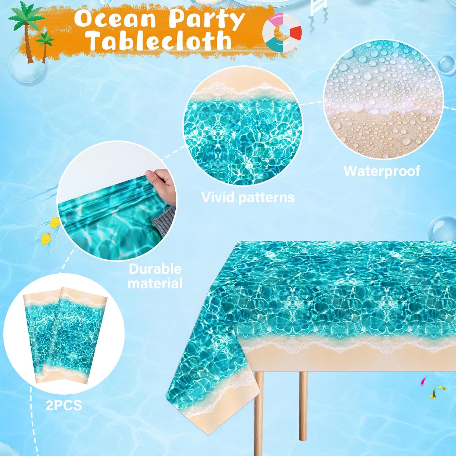 Summer Beach Party Supplies 98PCS Ocean Waves Tableware Set for 24 Guests