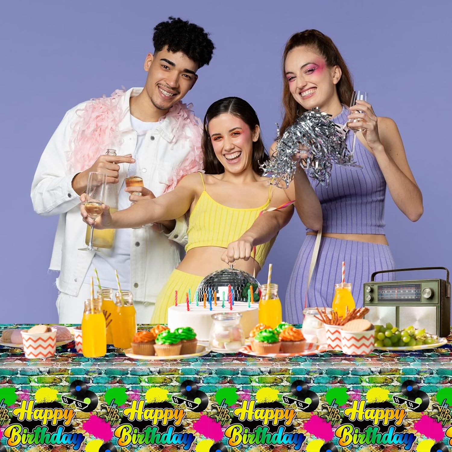 Avezano 3 Pcs 80s Hip Hop Party Tablecloth
