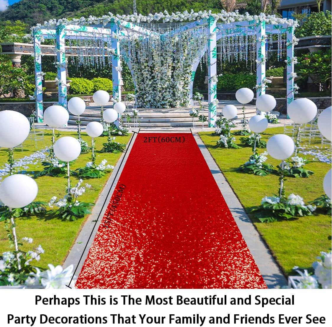 ShinyBeauty Red Sequin Aisle Runner 2FTx15FT