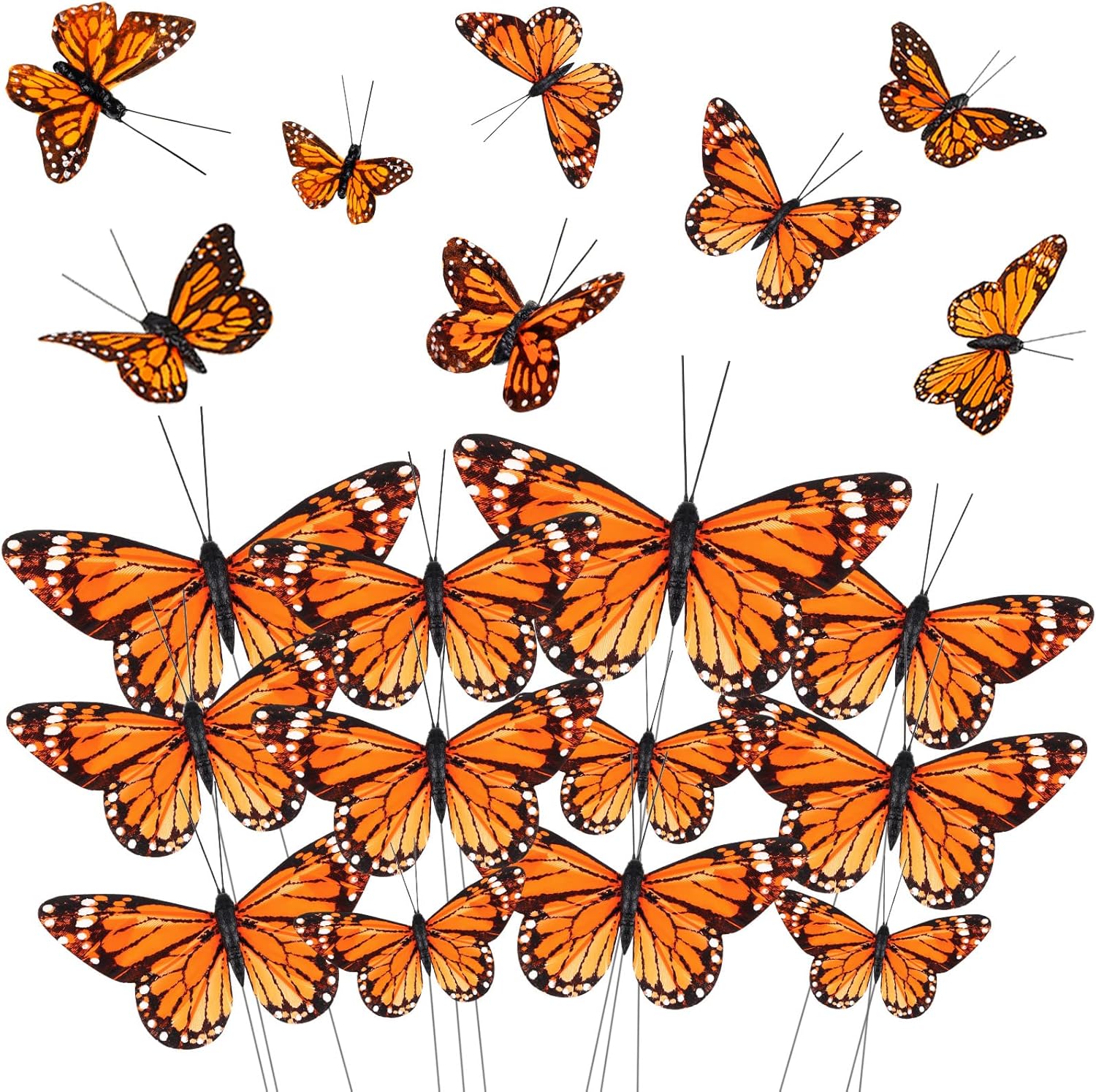 24 Pcs Monarch Butterfly Decorations Artificial Floral Picks with Wire for Wall and Vase