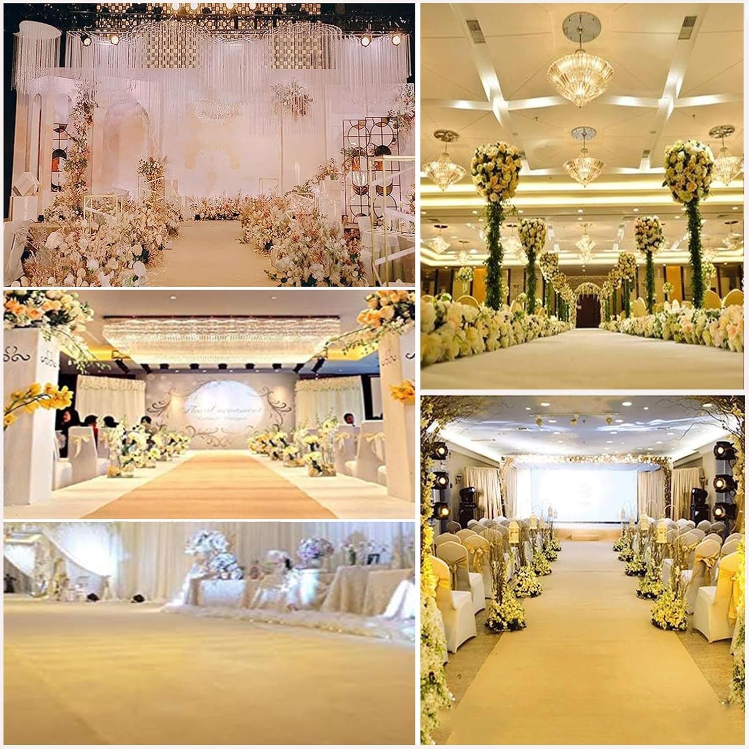 Champagne Runway Rug Wedding Aisle Runner Non-Slip 2mm Thickness 12x30m