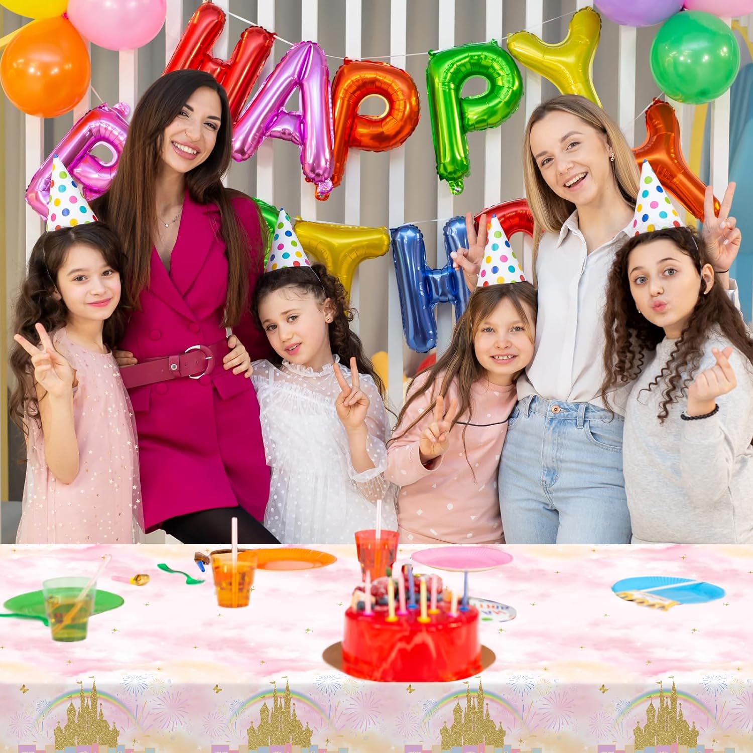 Avezano 3 Pcs Princess Castle Tablecloth for Birthday Parties
