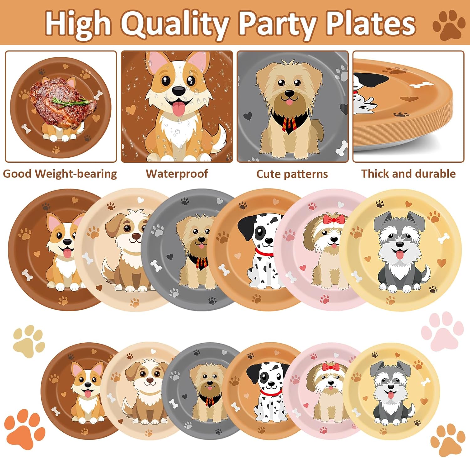 96Pcs Dog Party Supplies Puppy Themed Plates Napkins Forks