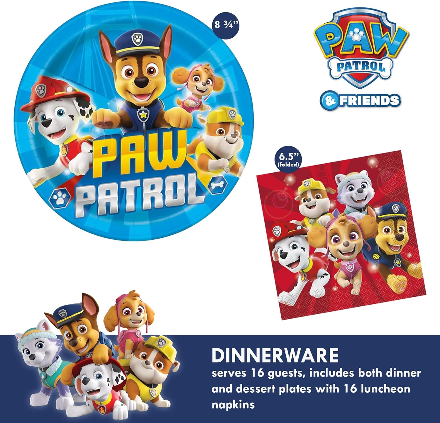 Paw Patrol Birthday Party Supplies Bundle - Serves 16 Guests